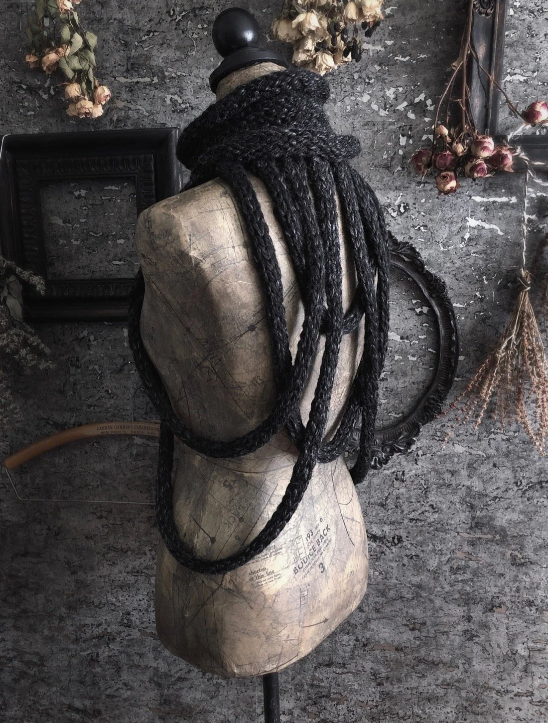 anthracite black octopus tentacle loopy harness knit cowl 2.jpg