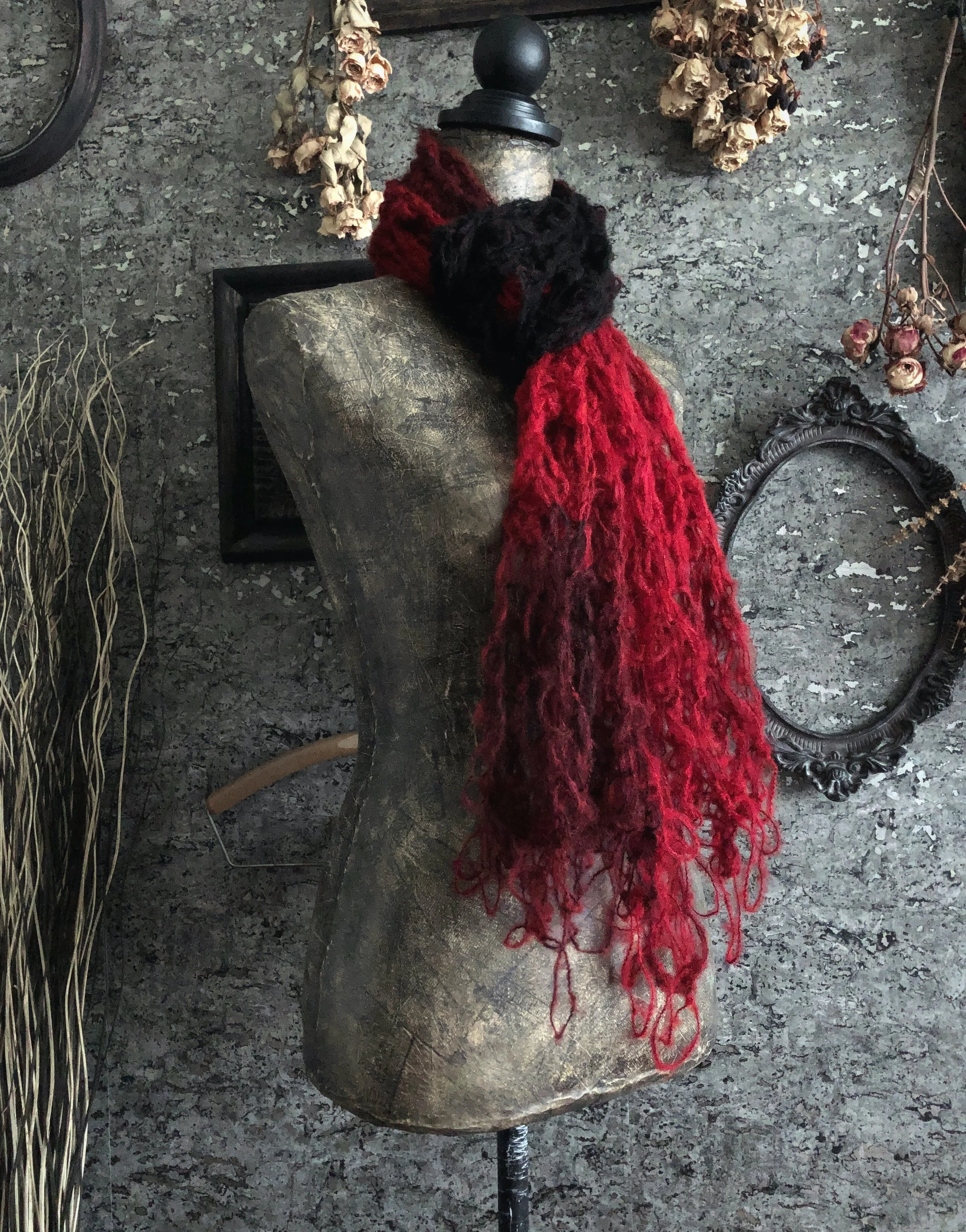 Pumpkin Spice Widow's Web Scarf - Gothic Knit Cobweb Shawl - Long Tattered Goth Autumn Wrap - Witchy Spiderweb Stole - Halloween Accessory