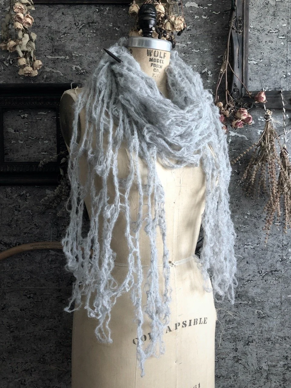 Pumpkin Spice Widow's Web Scarf - Gothic Knit Cobweb Shawl - Long Tattered Goth Autumn Wrap - Witchy Spiderweb Stole - Halloween Accessory