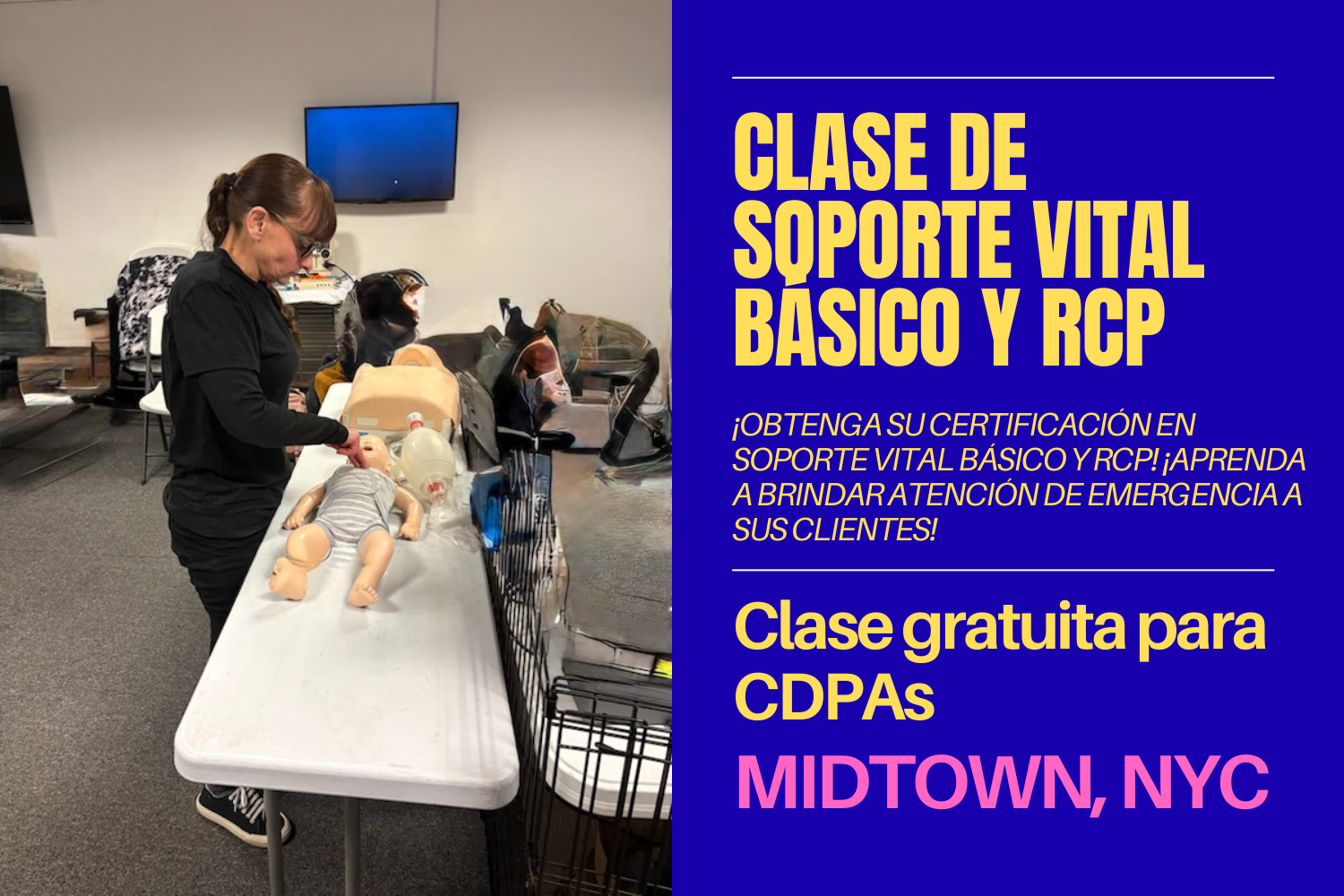 Clase de soporte vital básico y RCP (Español, Midtown NYC)