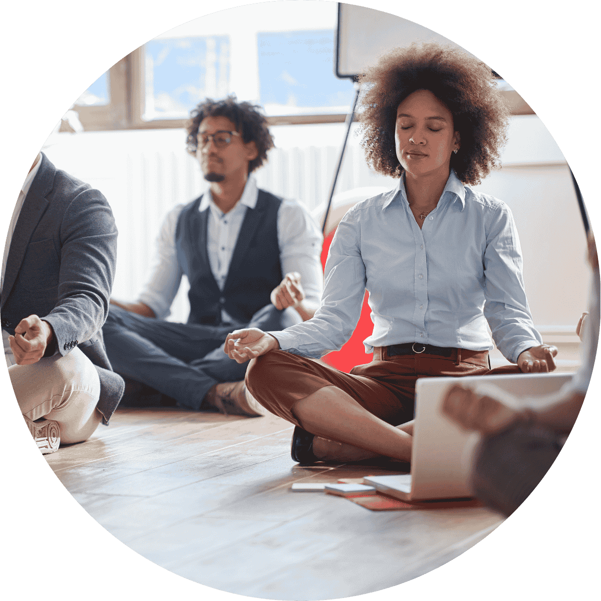 corporate employees meditating