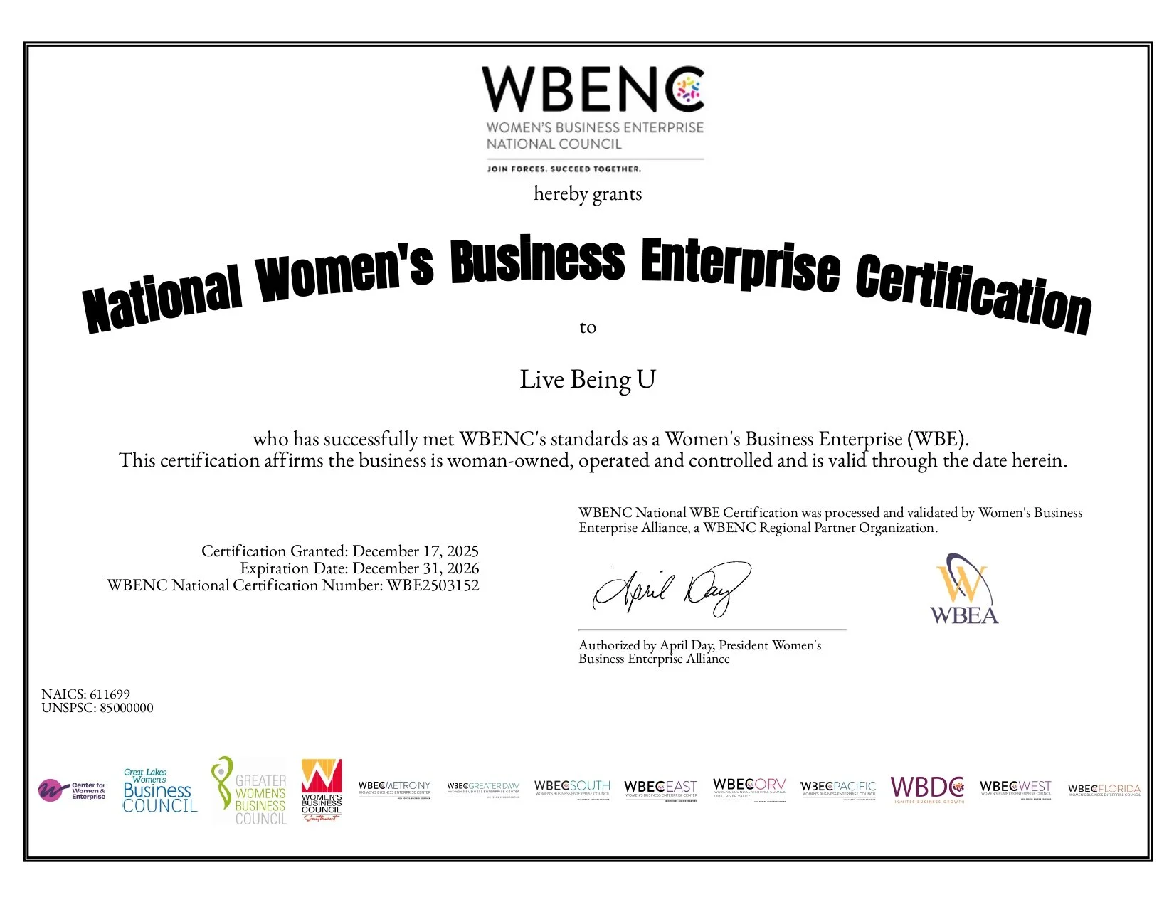 a photo Live Being U's national womens business enterprise certification