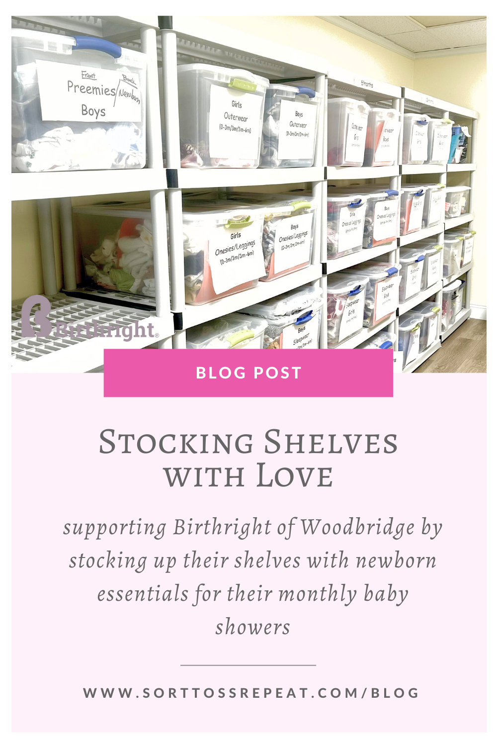 supporting Birthright of Woodbridge by stocking up their shelves with newborn essentials for their monthly baby showers