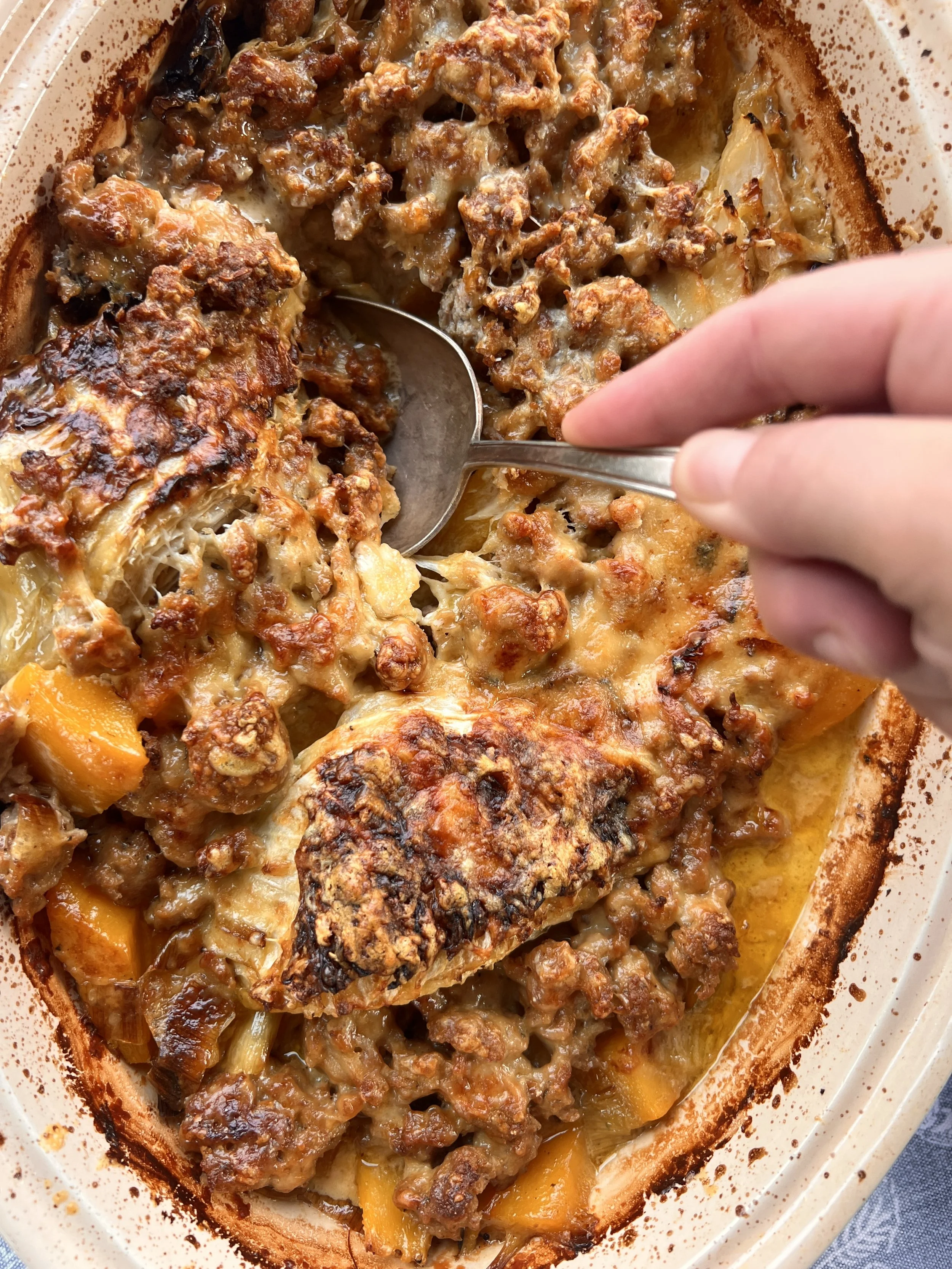 Pumpkin, Cabbage &amp; Sausage Gratin