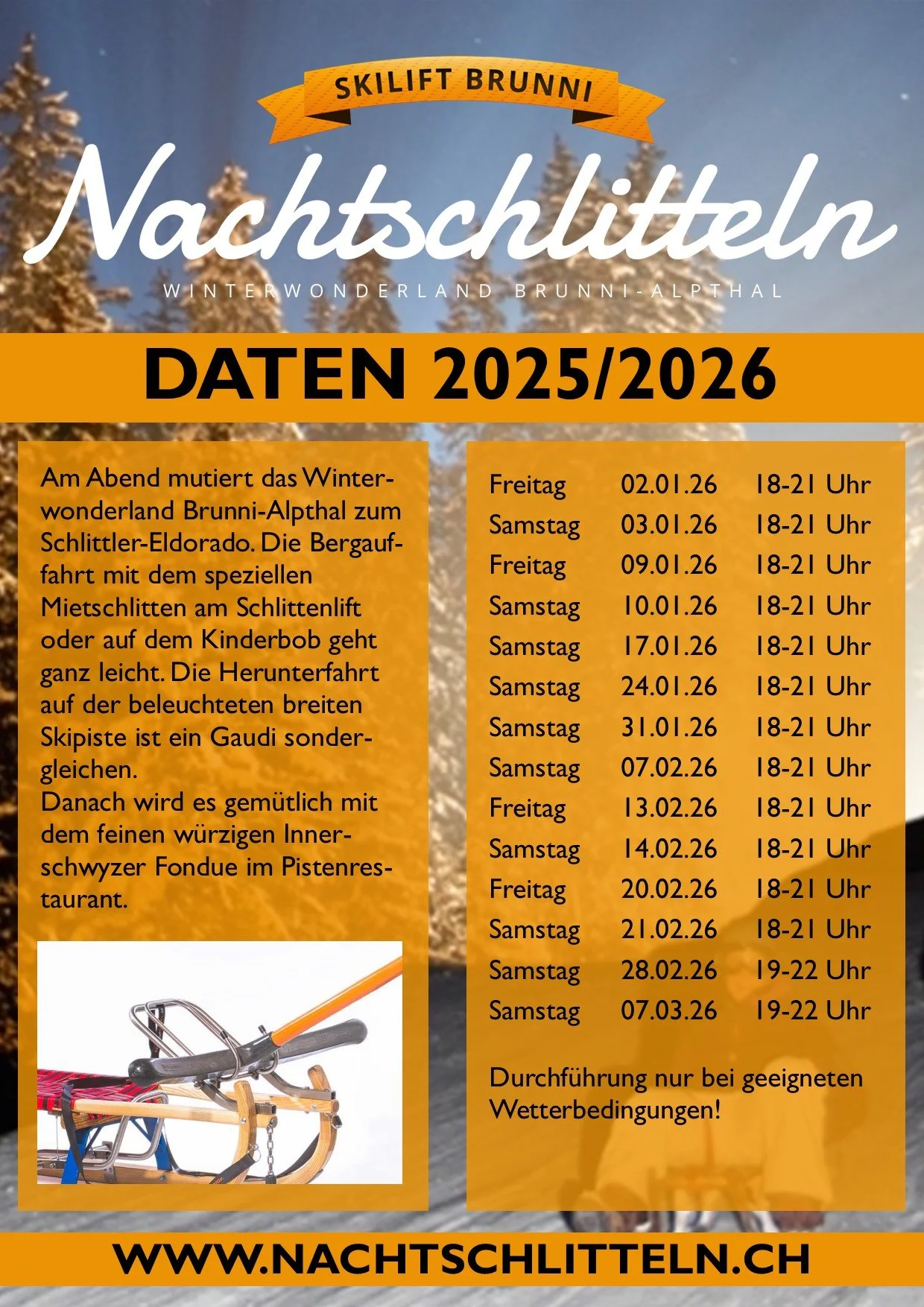 Nachtschlitteln Skilift Brunni