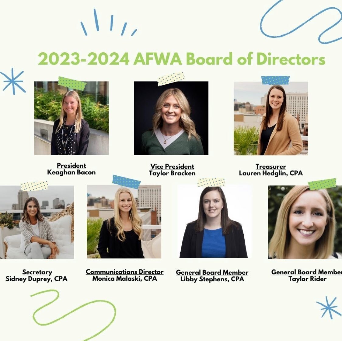 Say hello to your 2023-2024 AFWA Grand Rapids Board of Directors! While these faces may be familiar, there have been some exciting changes to our board seats and we are thrilled to begin planning and programming for the upcoming year. Feel free to co
