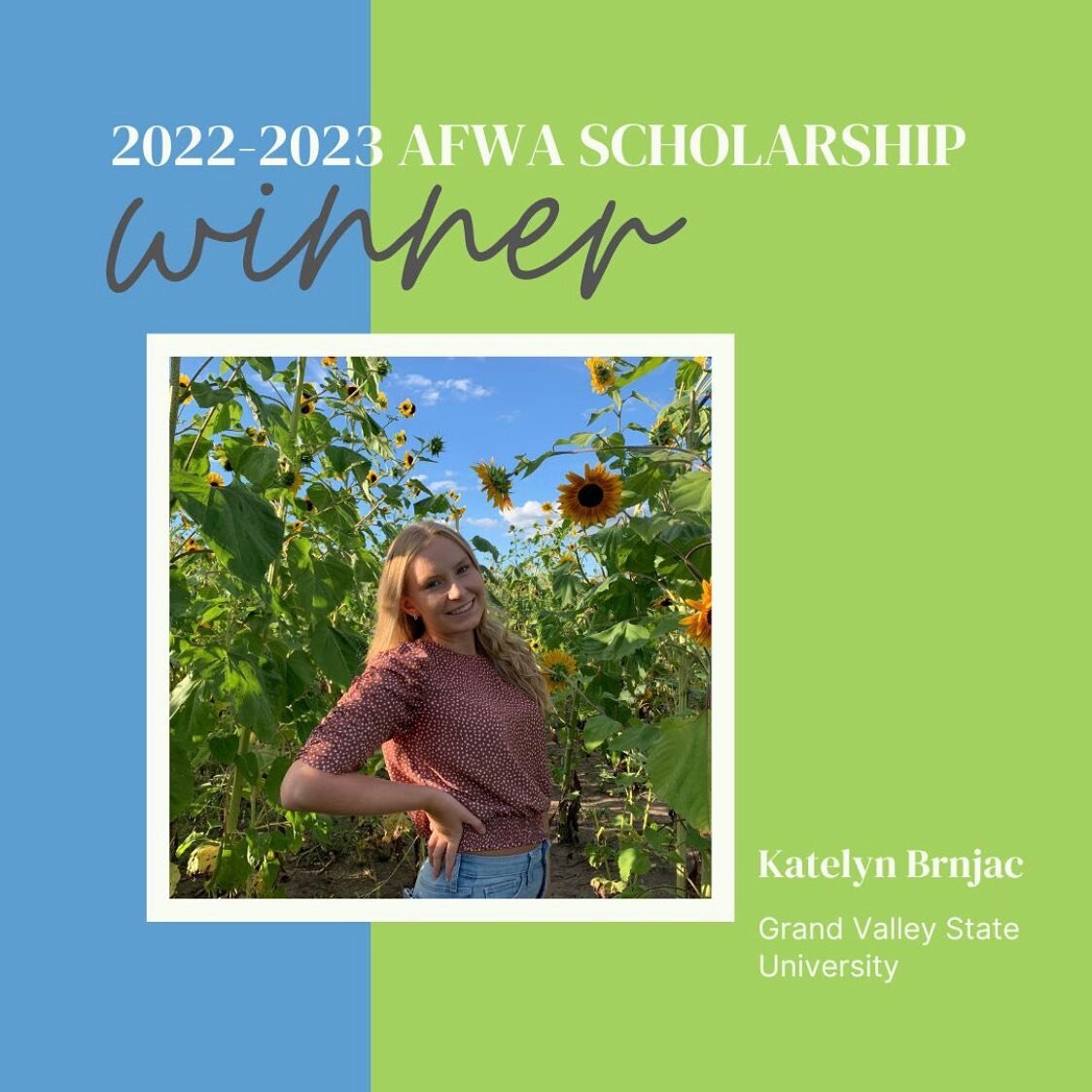 We are excited to announce our annual AFWA Scholarship recipients for 2022-2023 are @olivia.ploucha and @katelyn_brnjac - Congratulations, ladies!
 
Olivia Ploucha will be a senior this fall at Grand Valley State University. She is majoring in accoun