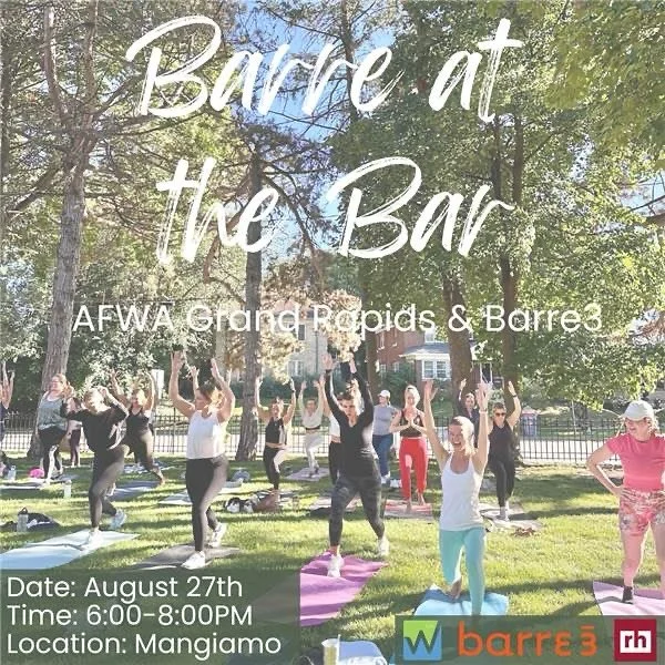 We are less than 2 weeks away from our largest event of the year! This fundraiser includes a barre class instructed by @barre3grandrapids followed by networking, cocktails, appetizers, and a silent auction! Grab a friend and join us on the lawn at @m