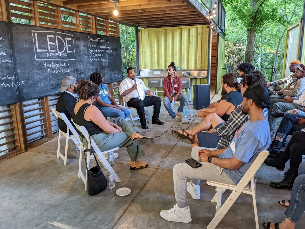 Neighbors in a circle at a Lede community listening session