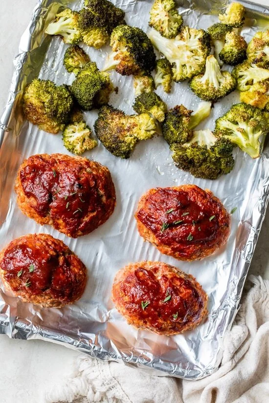 Sheet Pan Turkey Meatloaf and Broccoli