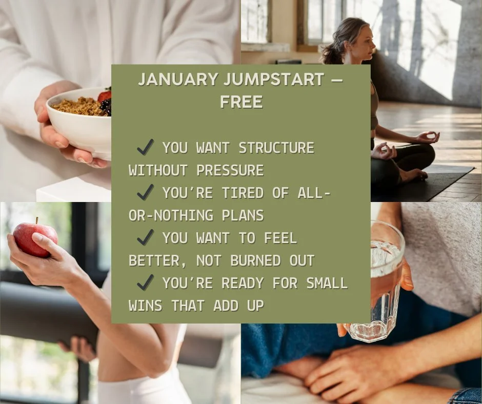 👇 FREE 5-Day January Jumpstart! 👇
Comment "jumpstart" to get more details and sign up. 

A gentle 5-day reset designed to help you:
✨ Pause &amp; refocus
✨ Set realistic movement + nutrition habits
✨ Improve sleep + self-care
&hellip;with