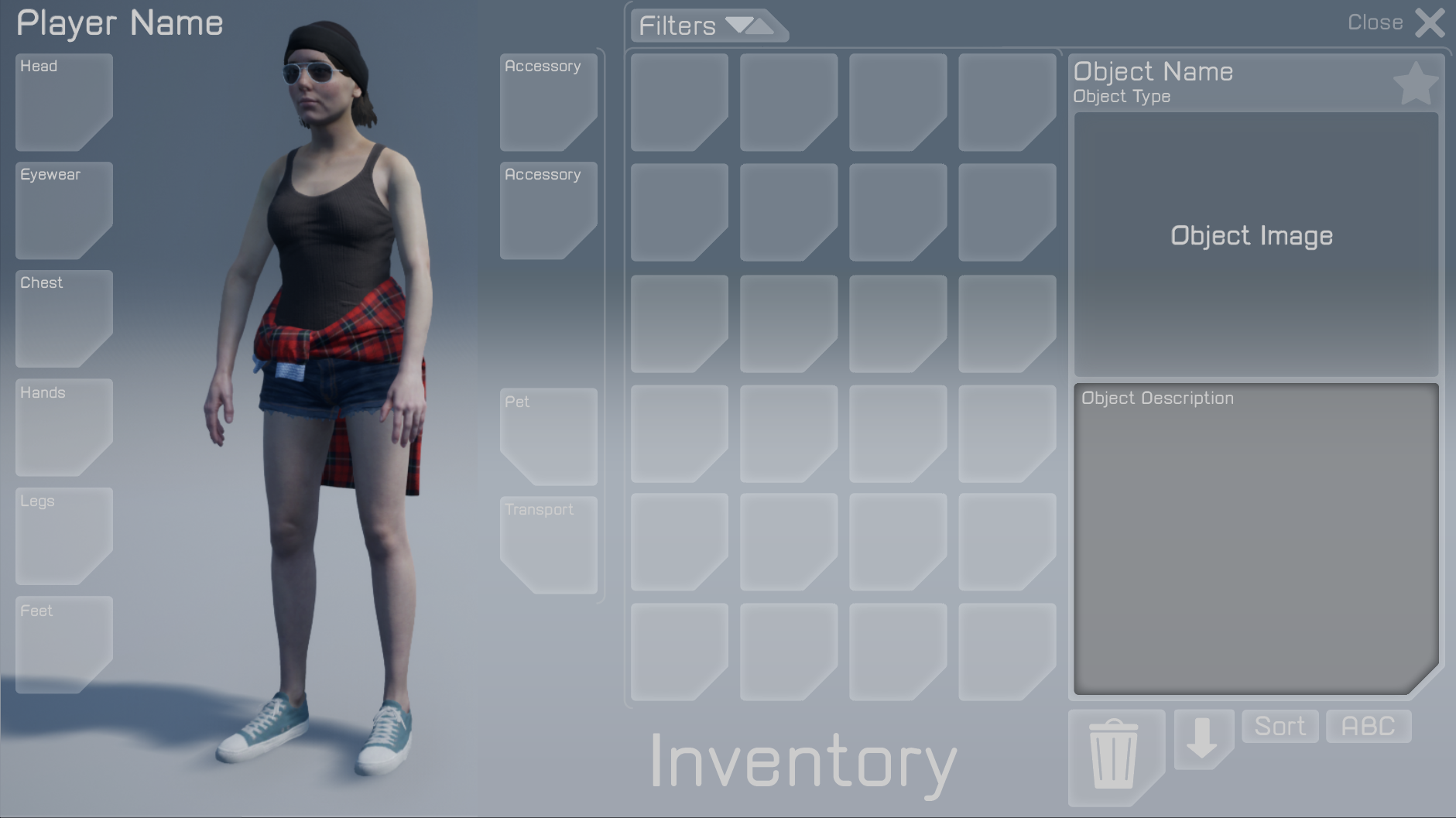 Character Inventory wireframe