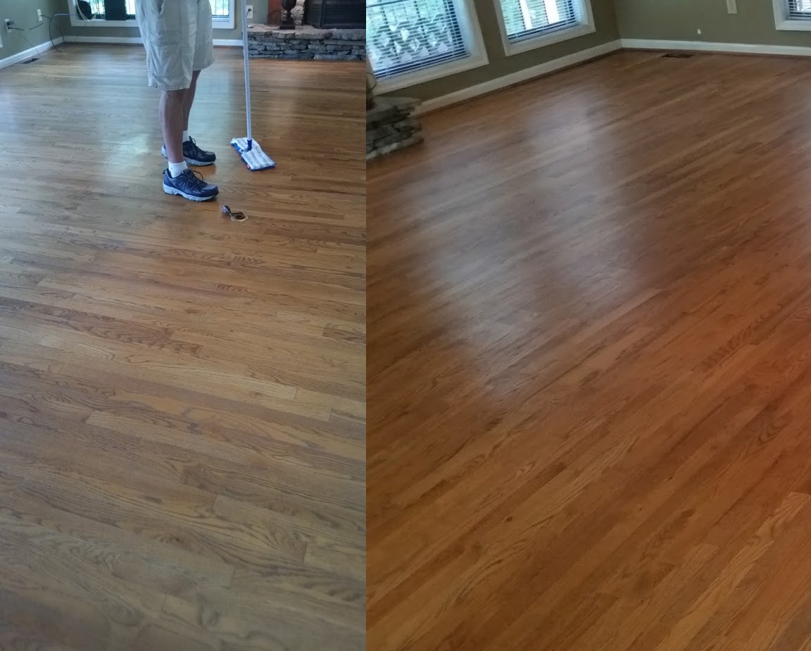 Before & After of cleaning hardwood flooring. 