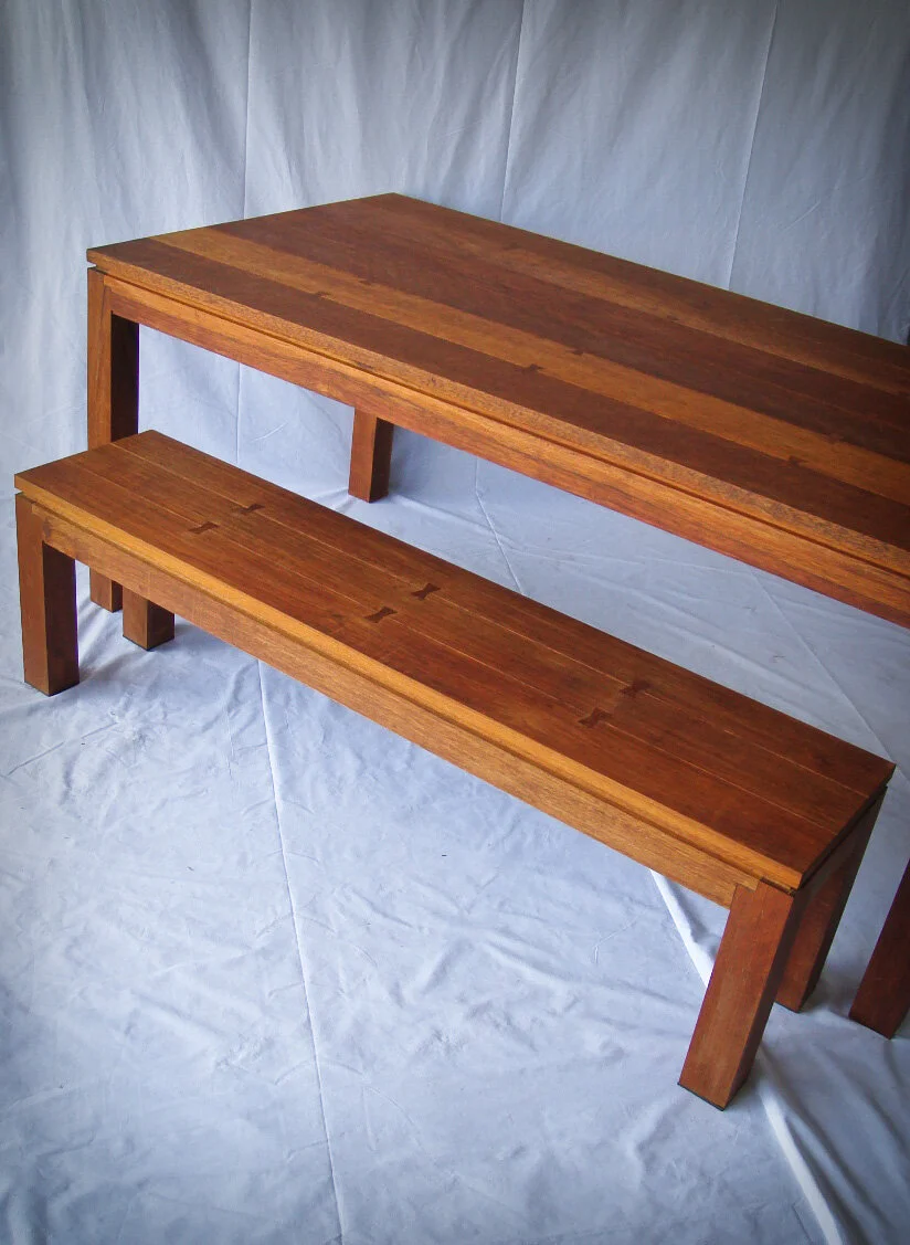Yellow Dot Series . teak . butterfly wedge . table & bench