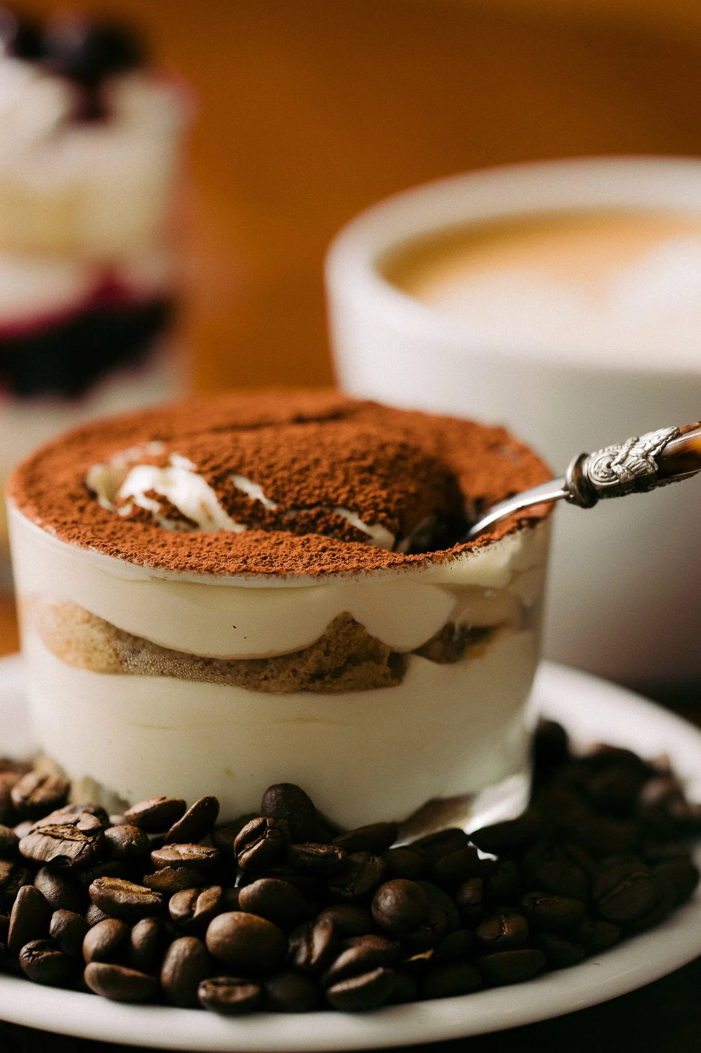   Portland Oregon wedding dessert featuring a classic tiramisu with espresso-soaked layers and cocoa, styled for an elegant dessert table.  