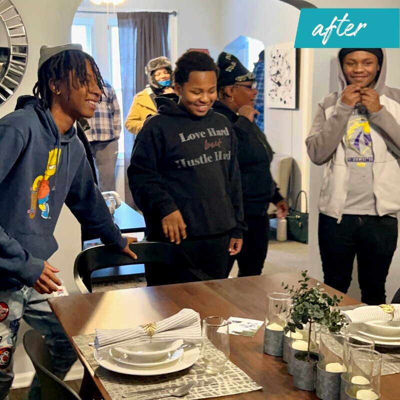 Three growing teen boys need the stability of a real table. 🍽️

Yes, these big guys and their mom were struggling for space around their previous table and its folding chairs. But, even more, a dining room table is a symbol. It says this is a place 