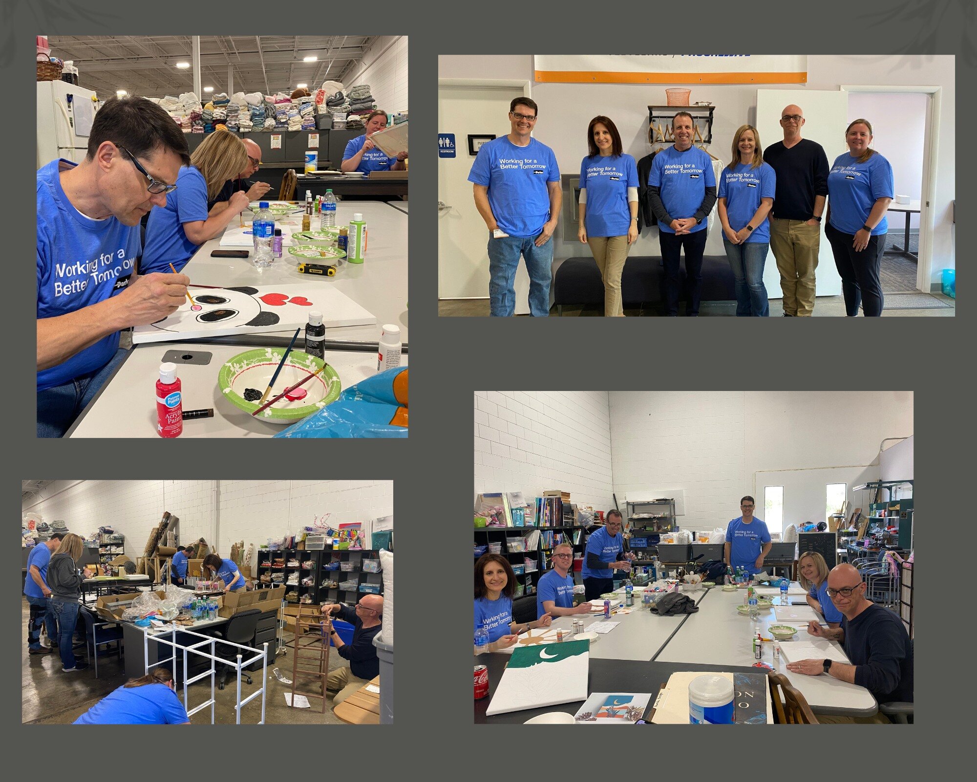 What a great way to finish out the week in the warehouse. Big thank you to the team from @parkerhannifin who purchased and built dressers for us and made super fun art for our kiddos. We are surrounded by an amazing community of support here in the C