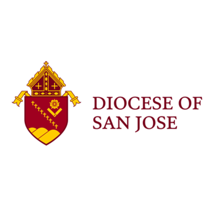 Logo for the Diocese of Stockton, featuring a bishop's mitre, a crozier, and a shield with a sun and stars, accompanied by the text 'Diocese of Stockton'.