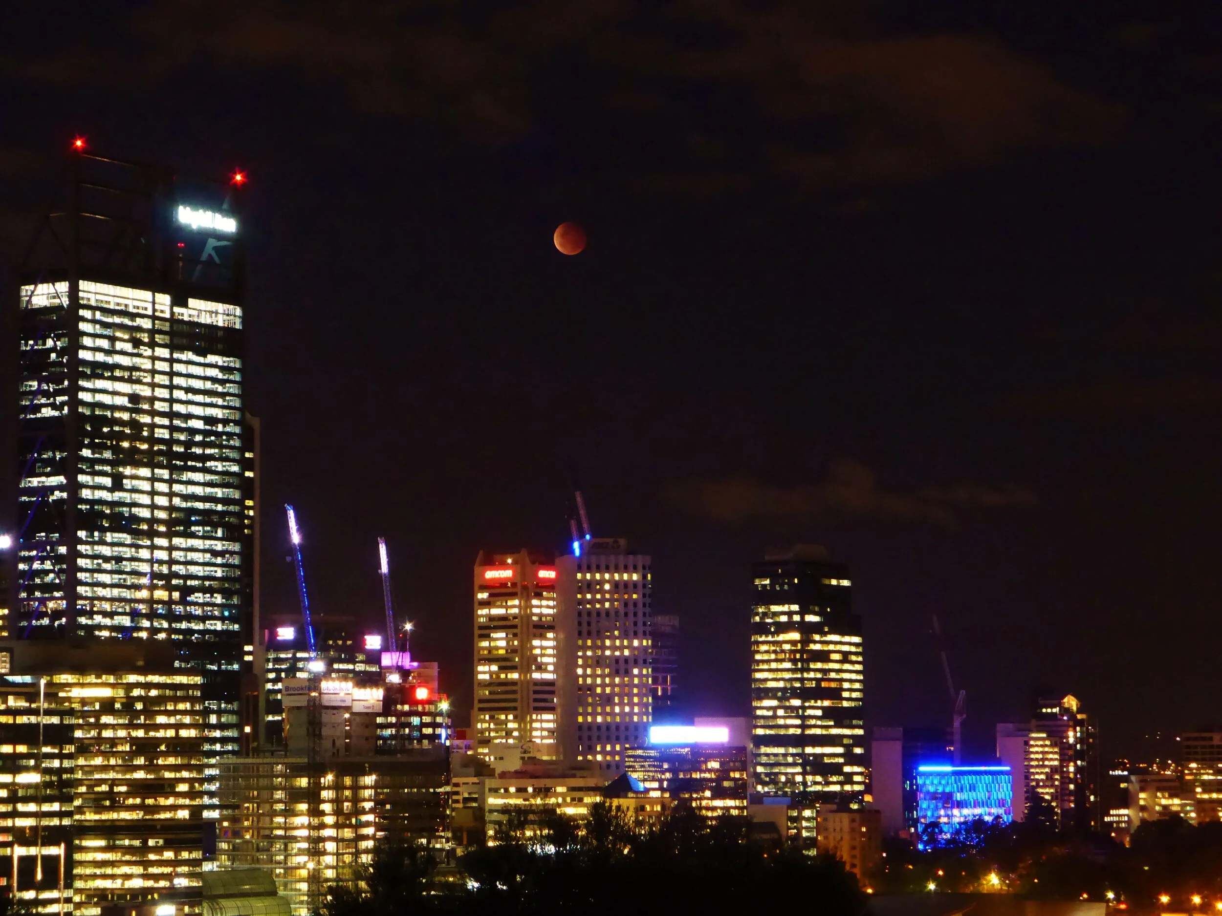 The red moon over Perth downtown