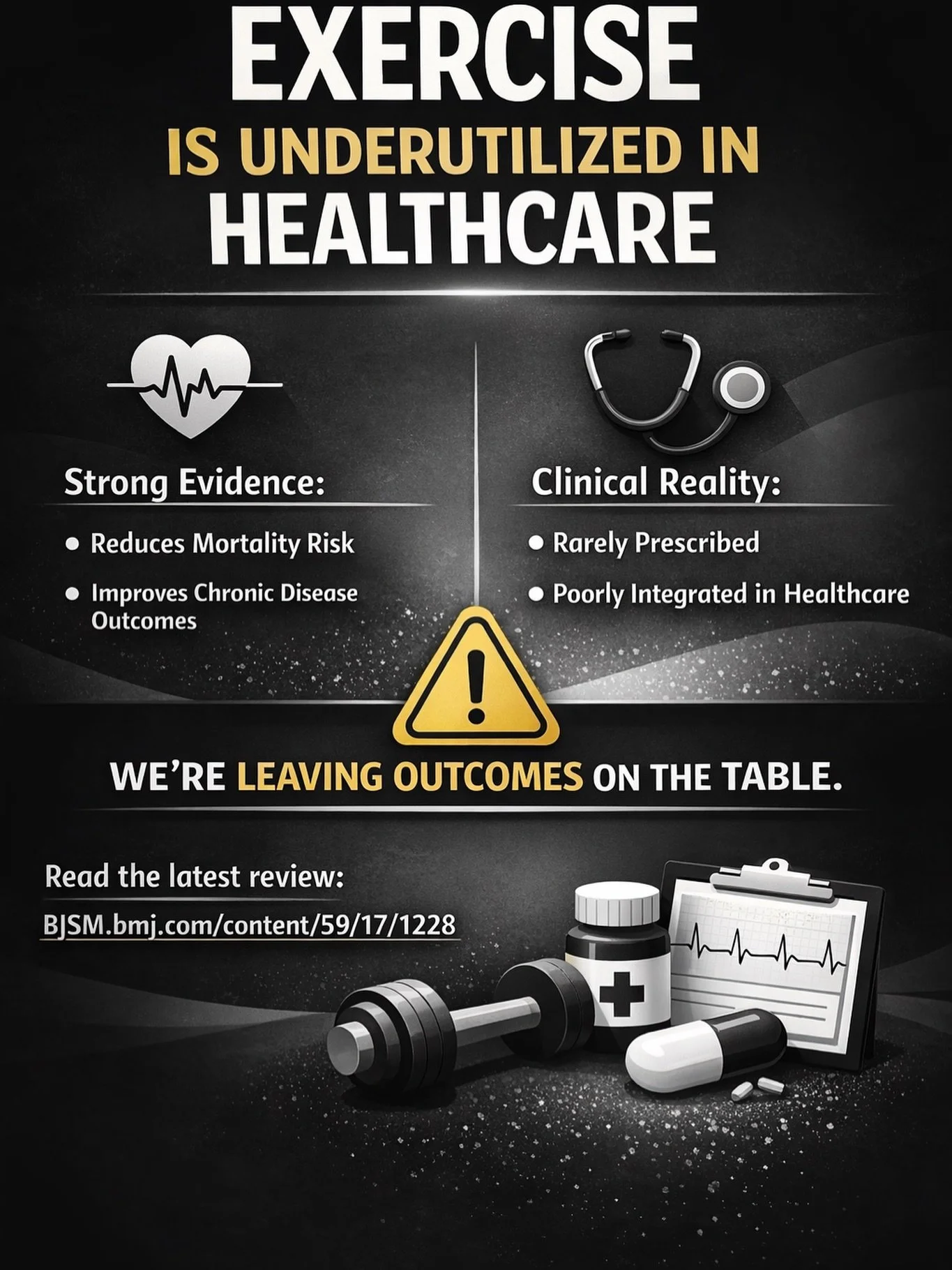 Exercise might be the most powerful &ldquo;medicine&rdquo; we barely use. 🏋️&zwj;♂️🩺

The research is clear:
✅ lowers mortality risk
✅ improves outcomes for chronic disease

But in real life?
❌ it&rsquo;s rarely prescribed
❌ and even more rarely pr