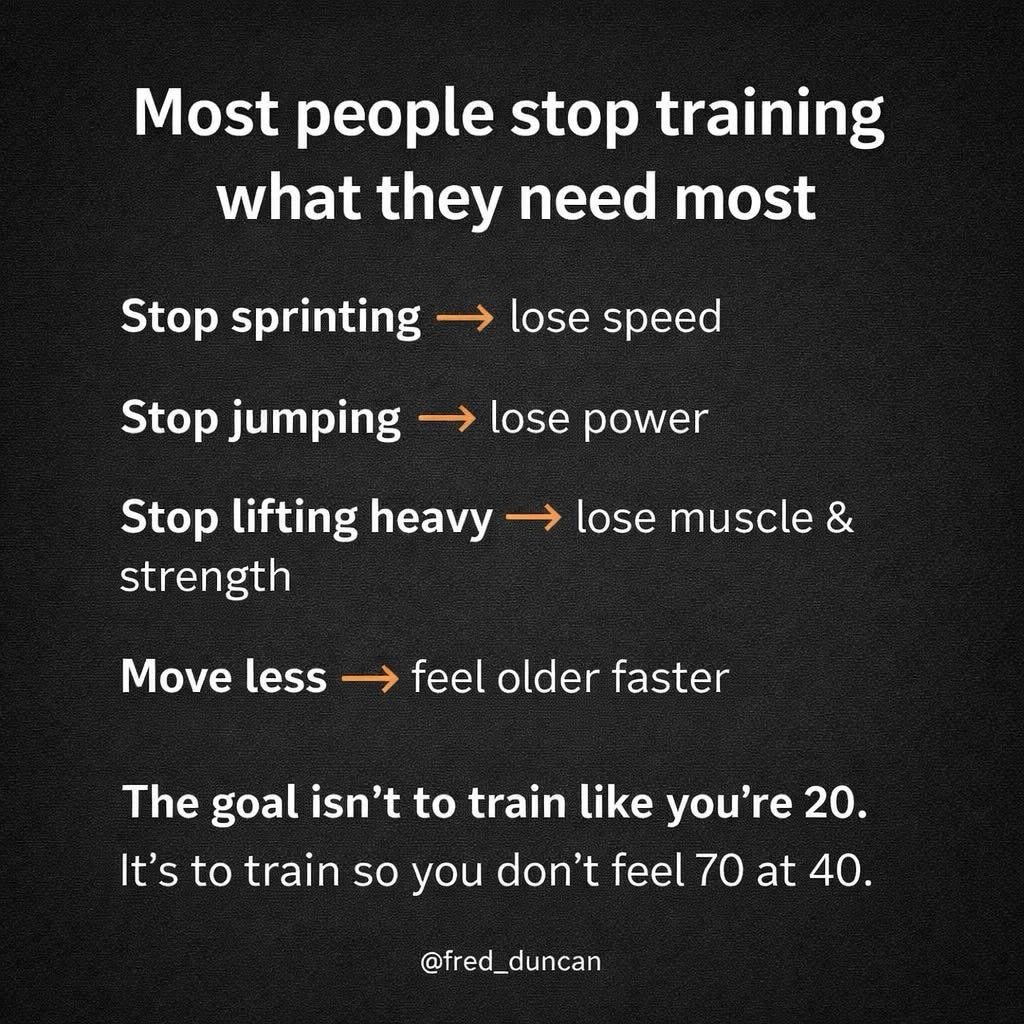Injury has a sneaky way of making you stop doing the EXACT things your body needs most. 👇

✅ You stop sprinting &rarr; you lose speed + tolerance to fast movement
✅ You stop jumping &rarr; you lose power + impact capacity
✅ You stop lifting heavy &r