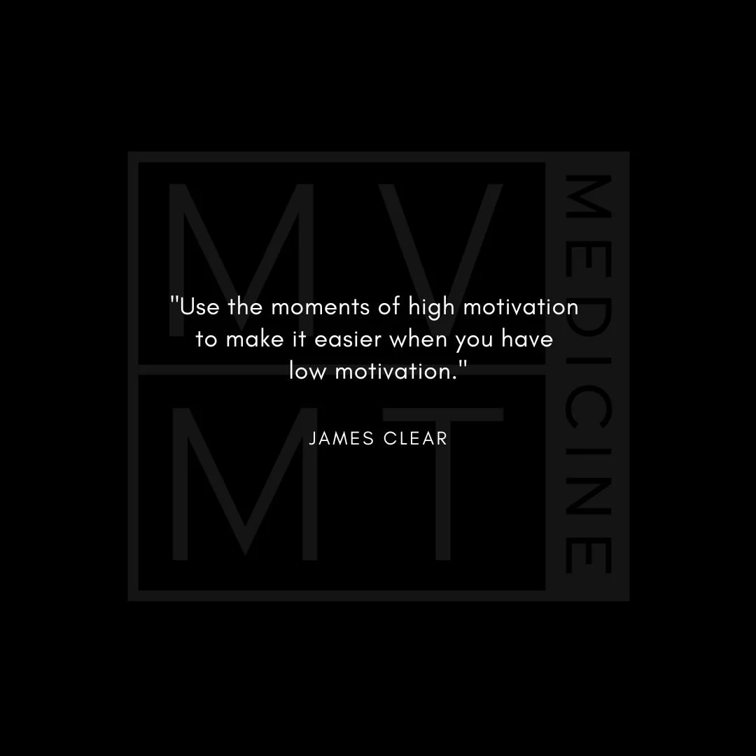 When you feel like you should exercise, set out your gym clothes and water bottle so it&rsquo;s easier to do the next workout.

When you feel grateful, buy some Thank You cards so it&rsquo;s easier to write the next Thank You note.

When you feel the