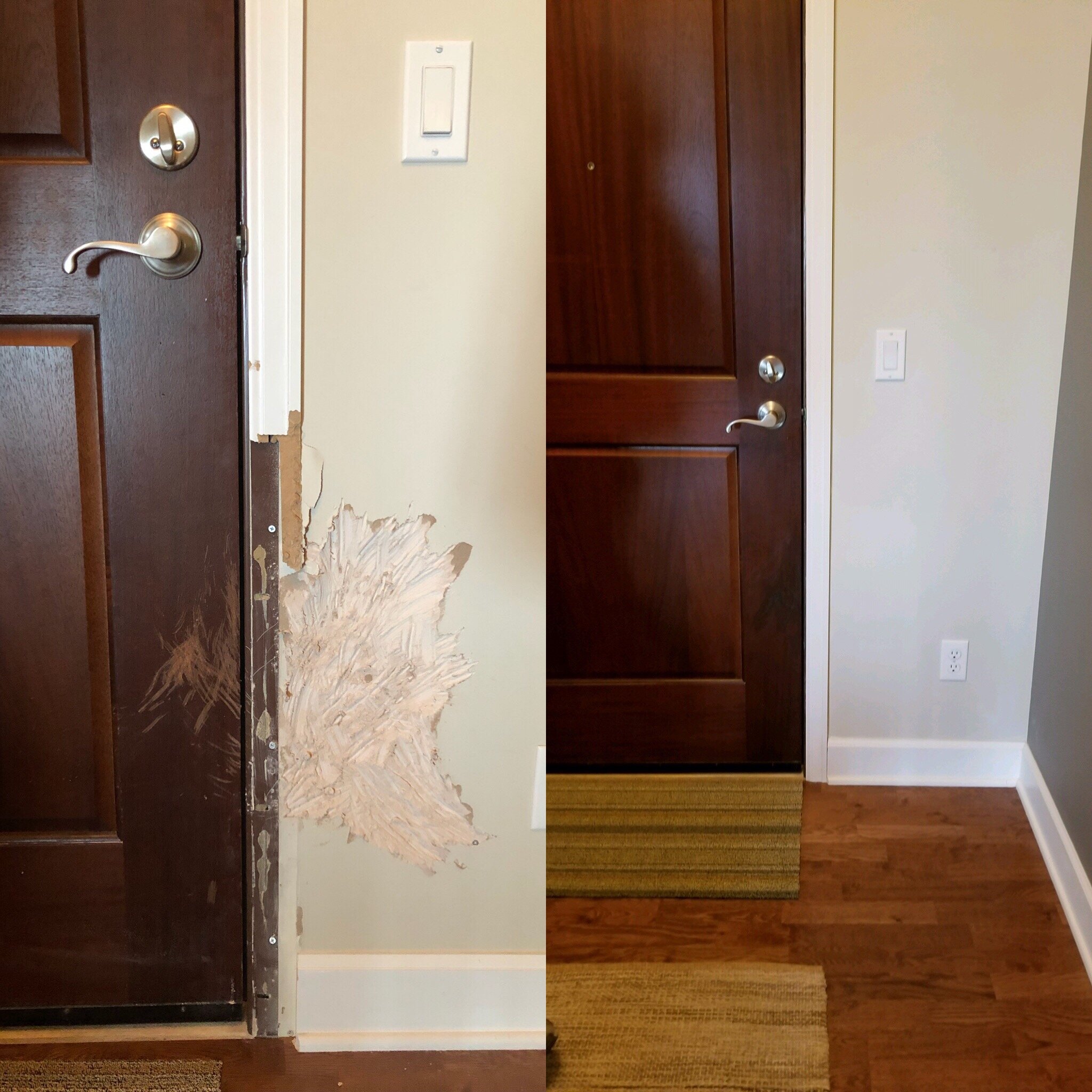Drywall damage repairs, door repair