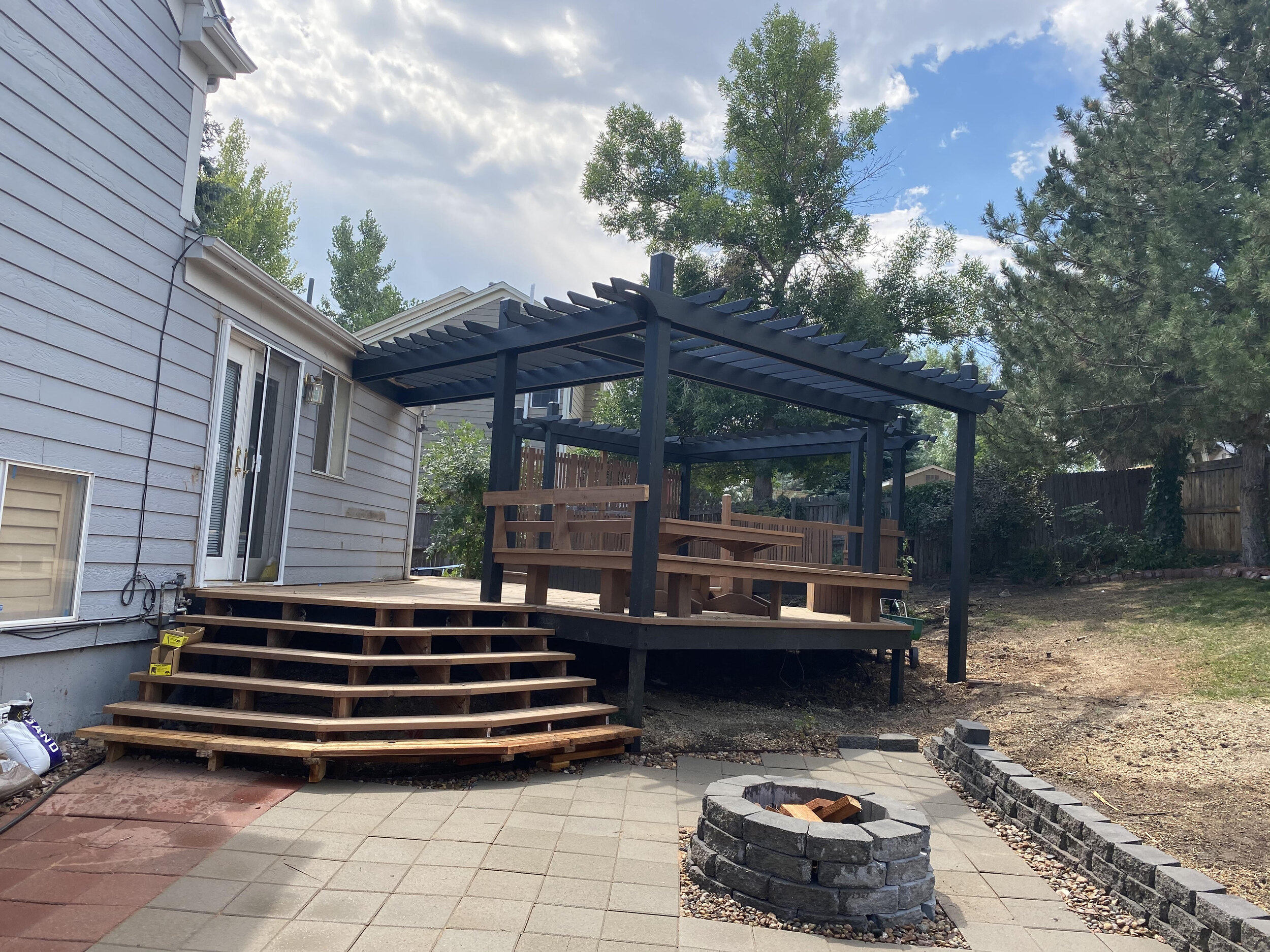 Pergola build, staining and painting