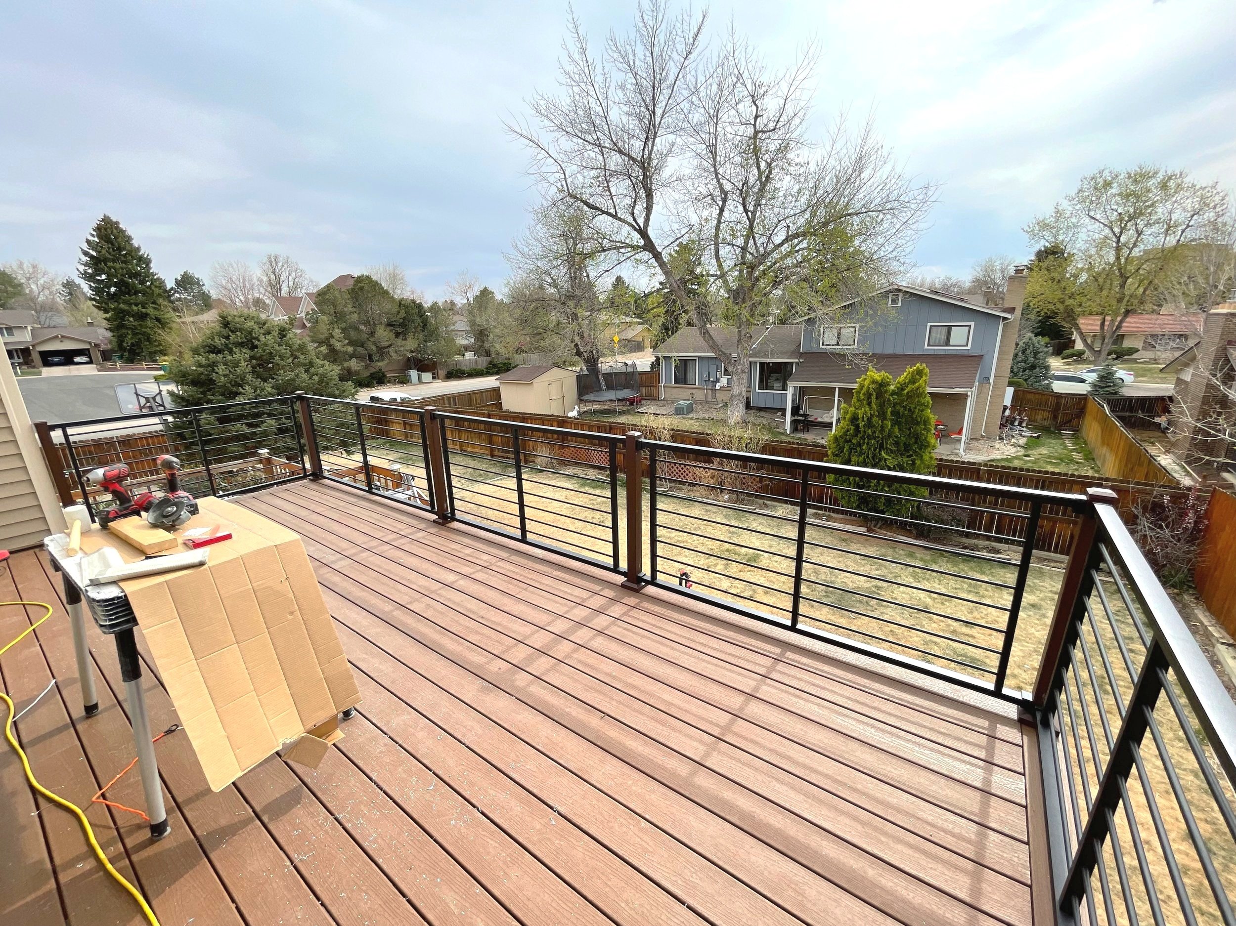 Composite deck, TREX decking and horizontal railing