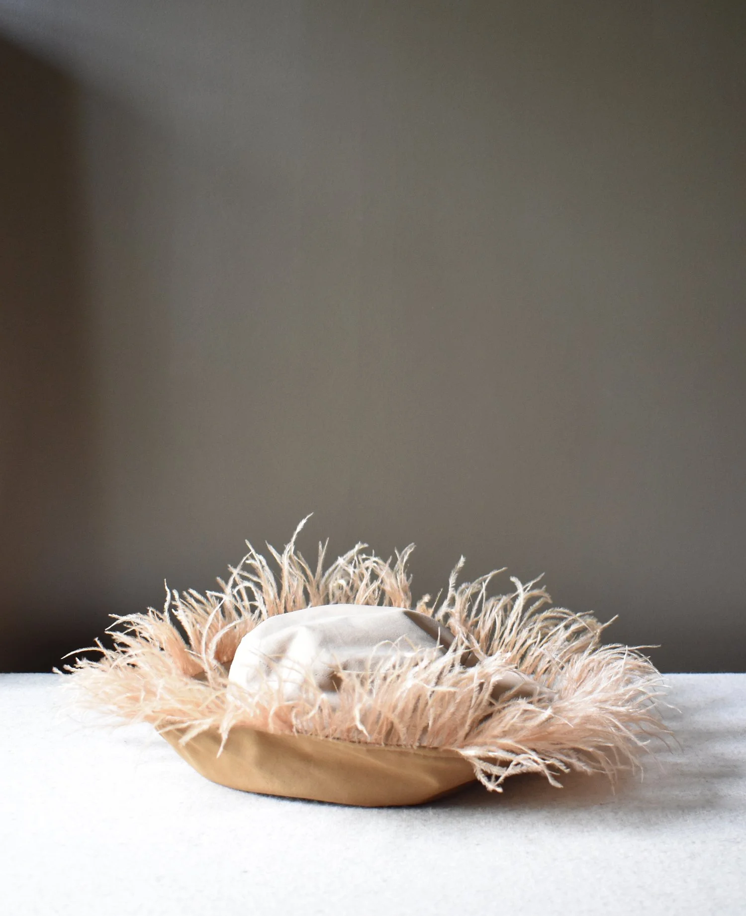 Feather Bucket Hat, Beige