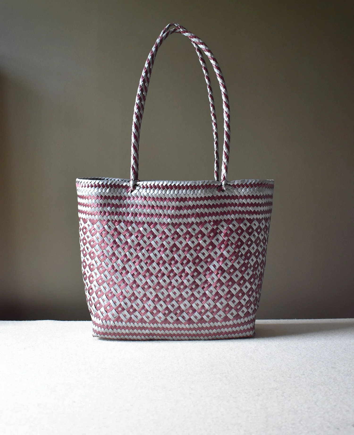 Handwoven Bag, Burgandy & Blue