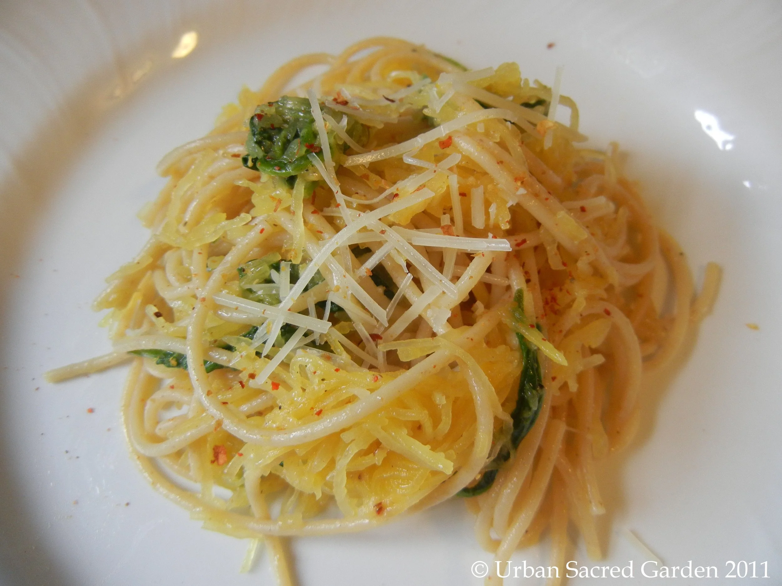 Garlicky Whole Grain Spaghetti Squash Pasta
