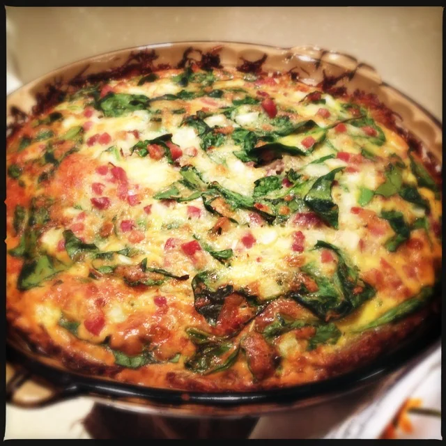 Prosciutto, Gruyere and Spinach Quiche with Hash Brown Crust