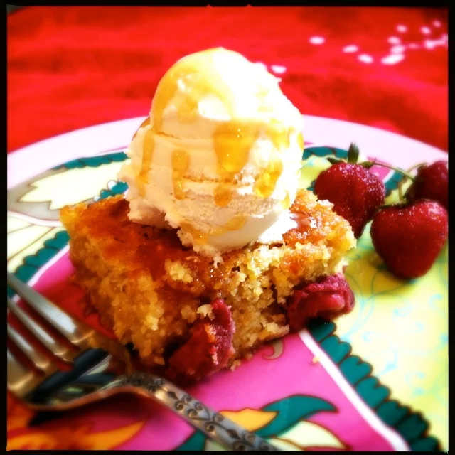 Strawberry Lemon Cornmeal Cake