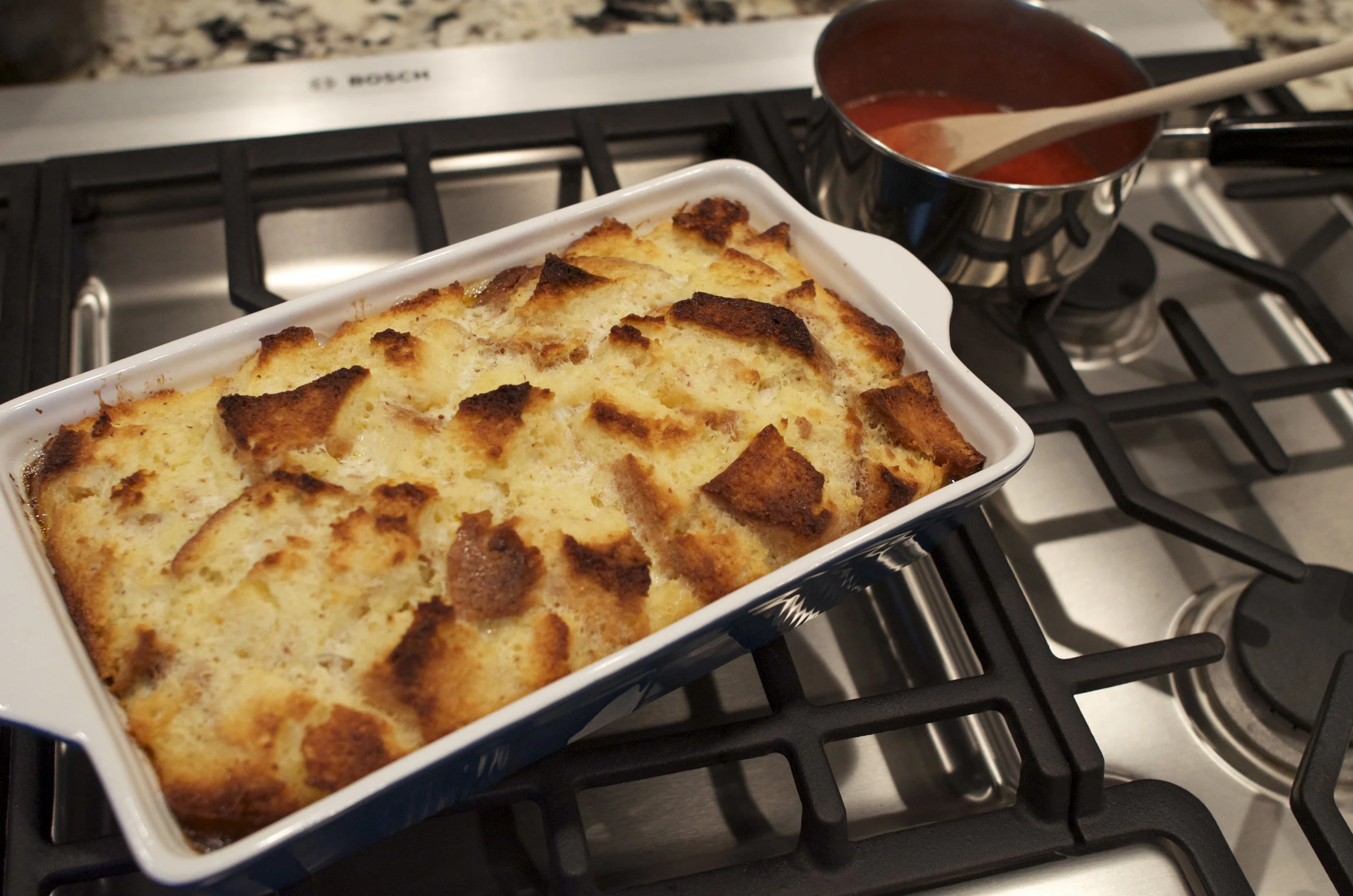 Bourbon Buttermilk Bread Pudding with Strawberry Bourbon Sauce