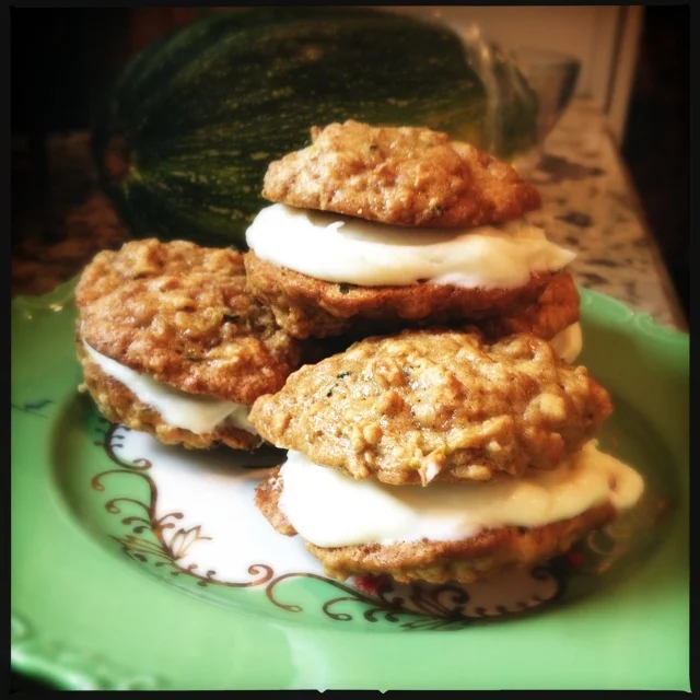 Zucchini Oatmeal Cookie Sandwiches with Lemon Cream Cheese Filling