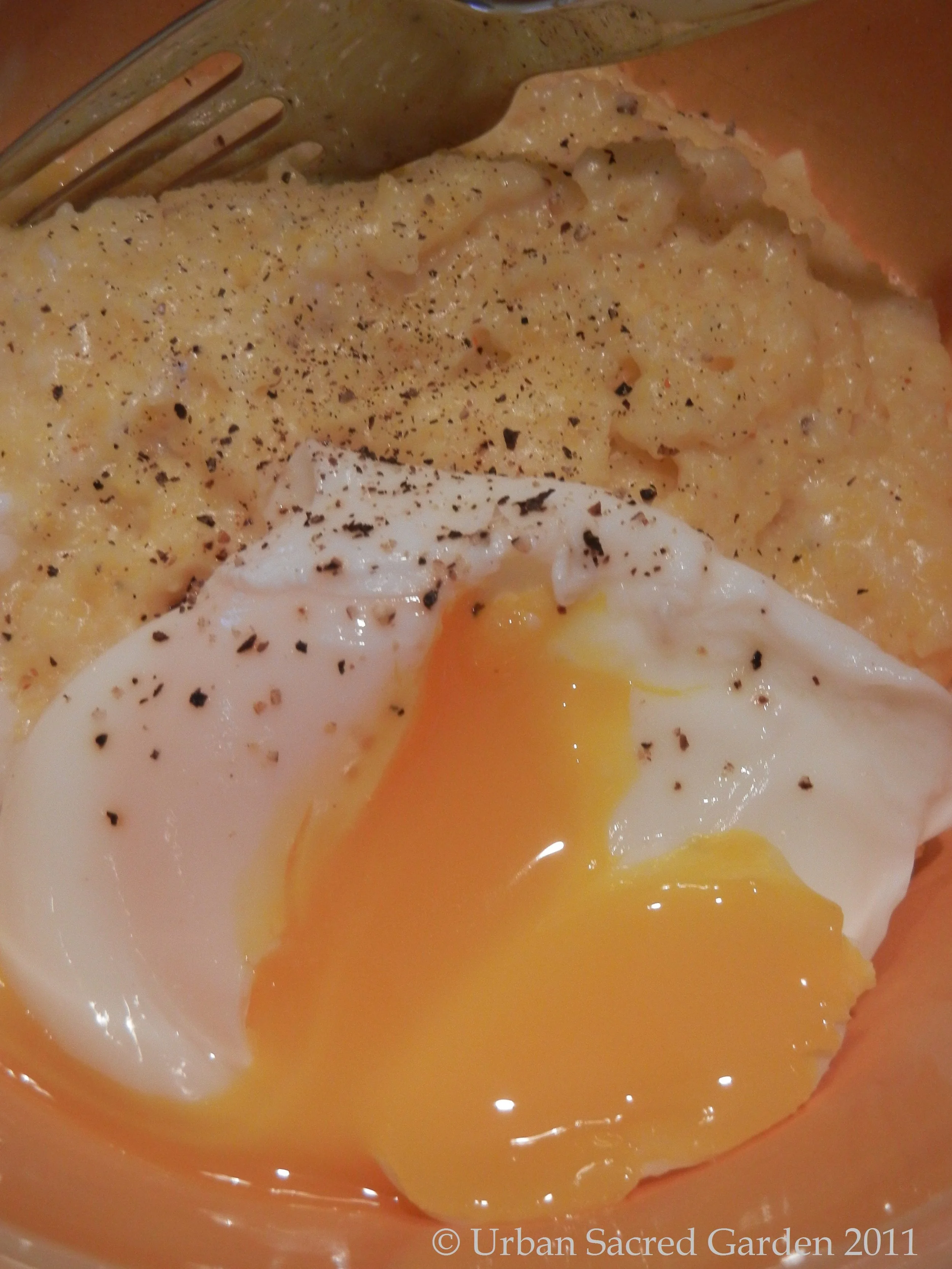 Three Cheese Grits with Poached Eggs