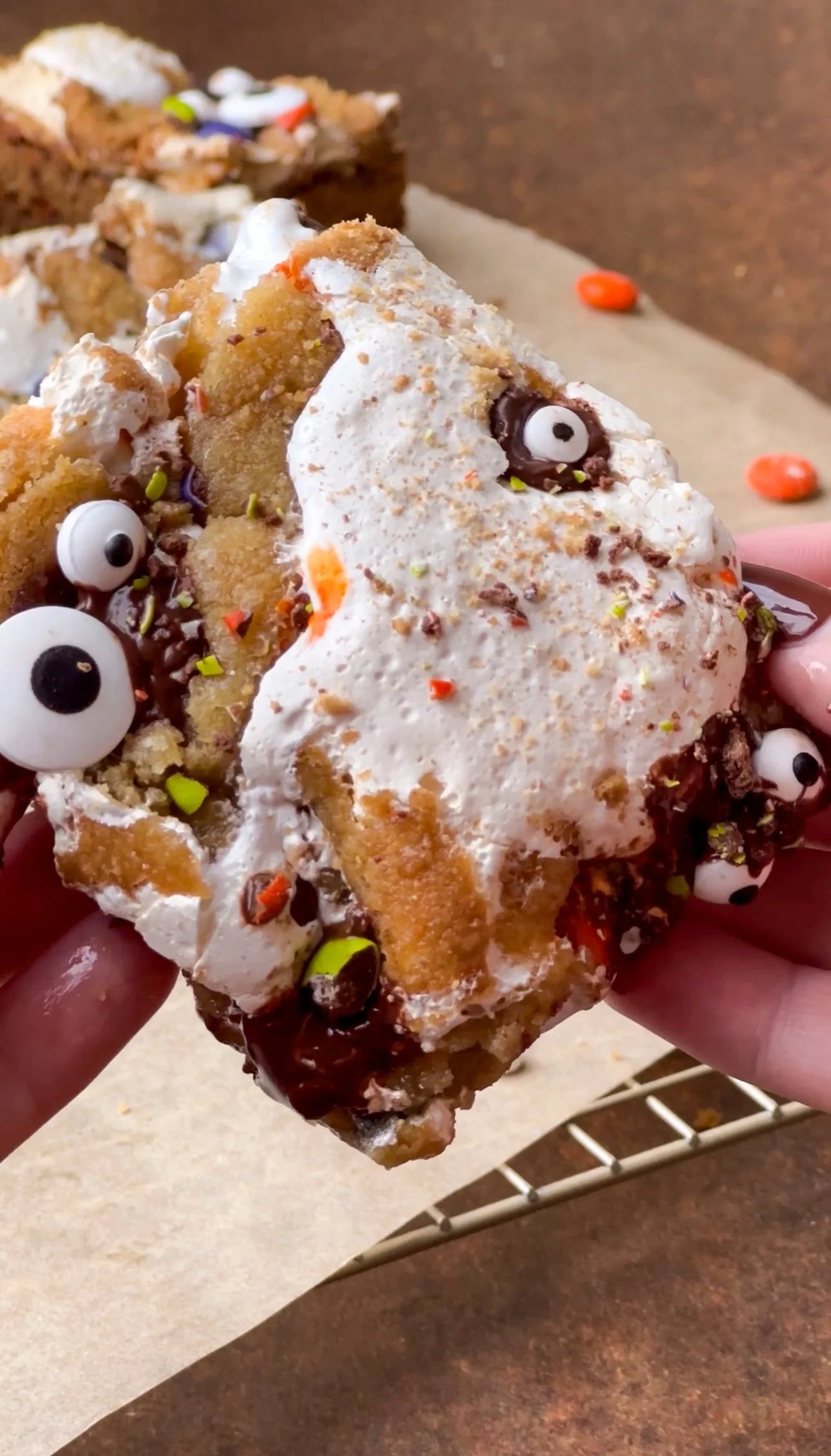 Halloween M&amp;M Cookie S'mores Bars