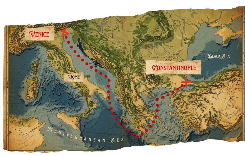 Map of Venice to Constantinople