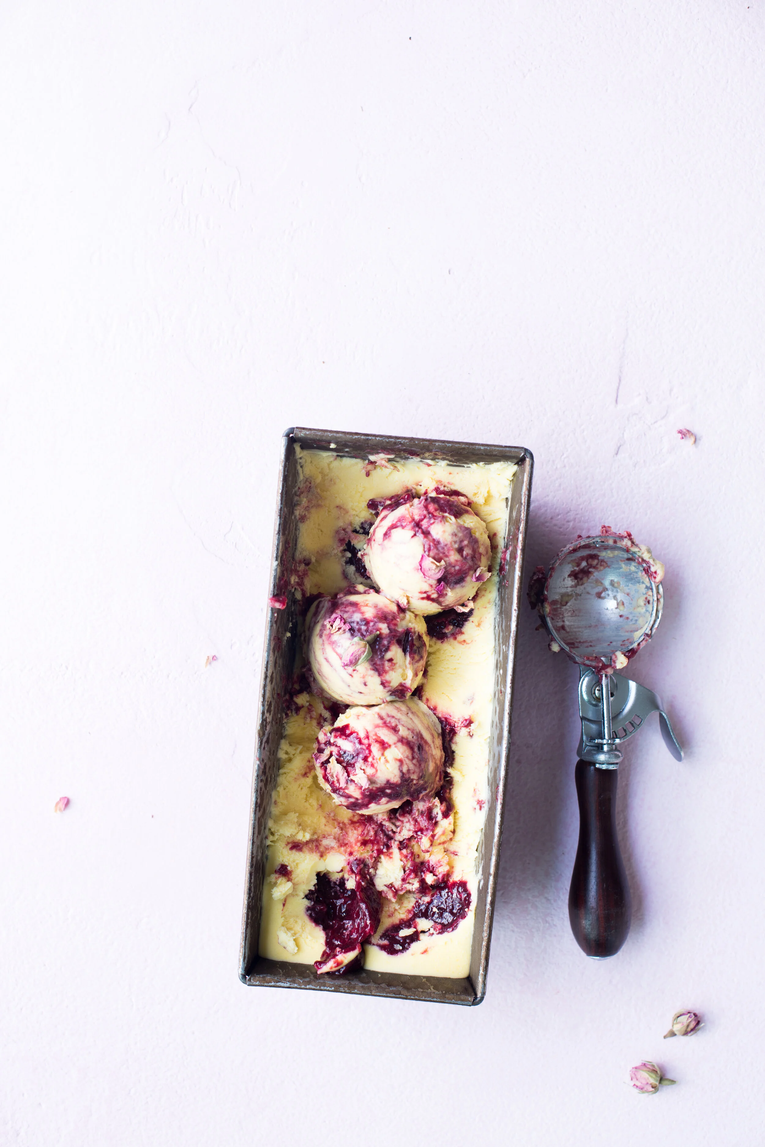 Black Doris Plum and Marscapone Ice Cream for Nadia Magazine.