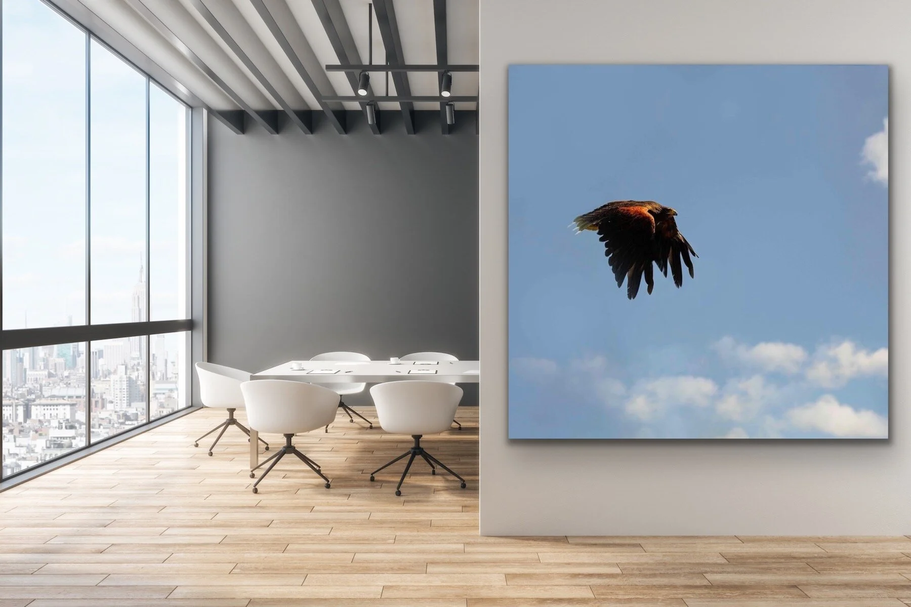 Bird in Cashiers NC on blue Background_40x60 in room.JPG