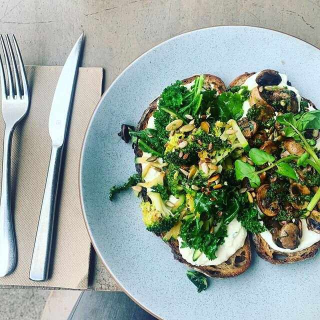Back to my happy place aka the &lsquo;Toast&rsquo; menu @goodonebondi 🎉
Labne, mushrooms on one // hippie greens, ricotta and truffle herbs something on the other... always the rye &amp; caraway bread.. 🤤 feel healthier after eating this 💪🏼