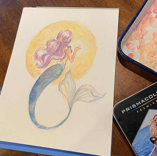 I think I&rsquo;ll count this as a #mermay2020 painting. I painted this one with @violettigerdesigns in an art lesson. ❤️ #mermaid #mermay