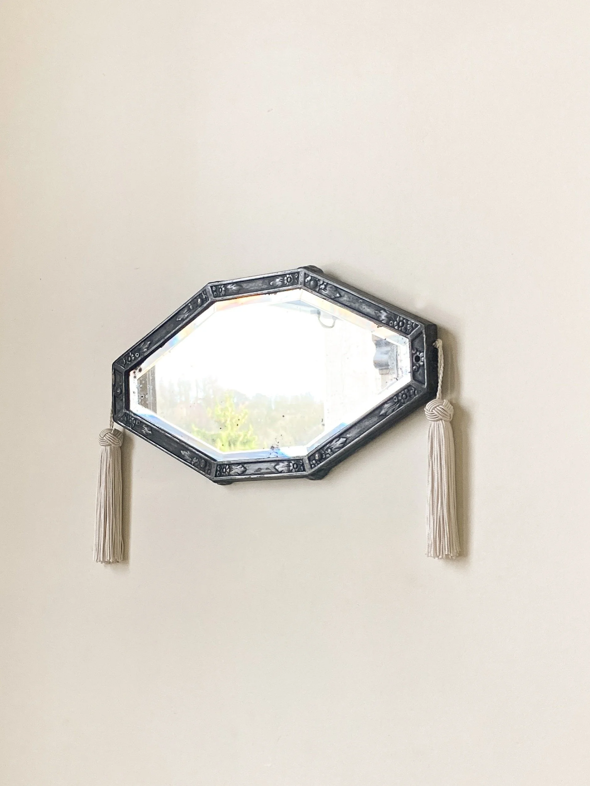 French Art Deco Octagonal Tasseled Mirror