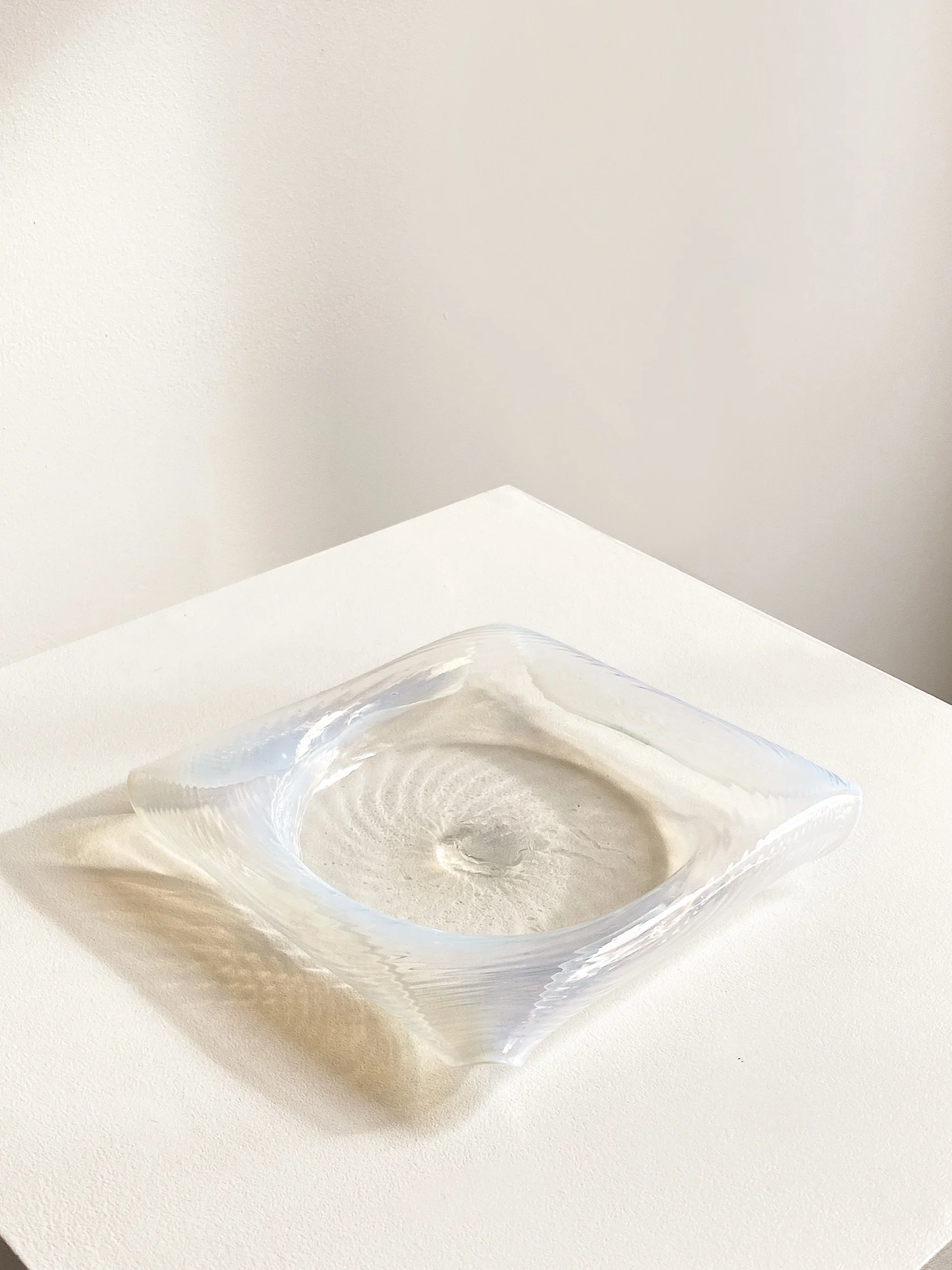 Art Nouveau Curled Vaseline Glass Dish