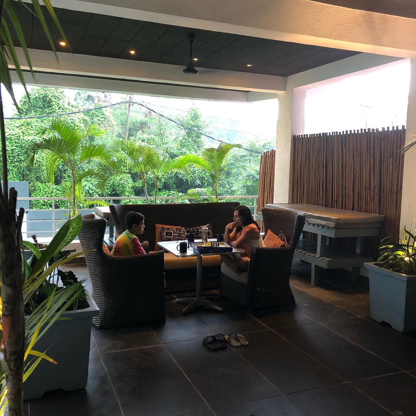 No better way than spending the latest #lockdown in Goa in our apartment lobby with a game of chess, lovely tea and coffee, beautiful sounds of the rain and lush greenery...no complaints, just pure abundance...was a close game, in the end mommy @magn