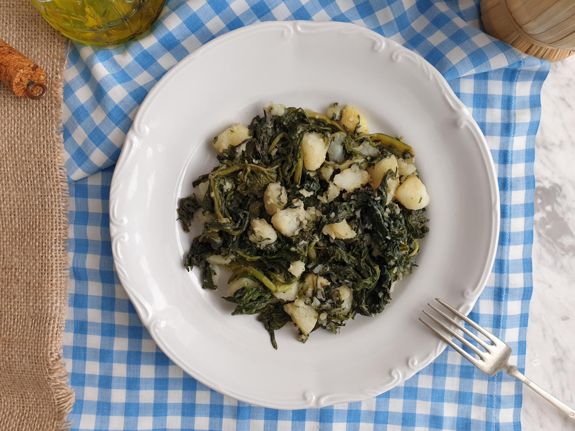 Spinach or chard with potatoes garlic and olive oil Istrian way