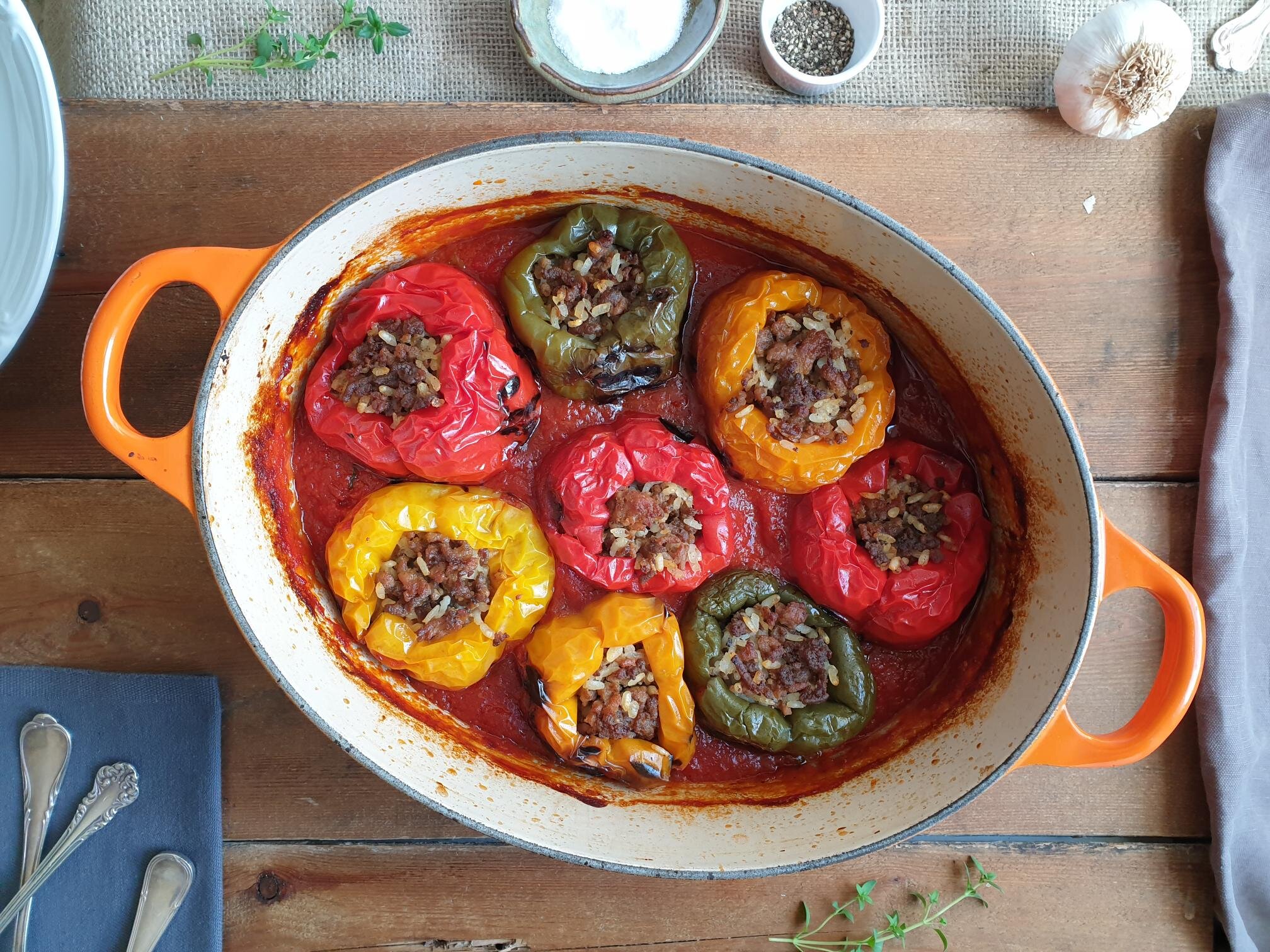 Stuffed peppers with minced meat and rice in a tomato sauce Istrian Recipe