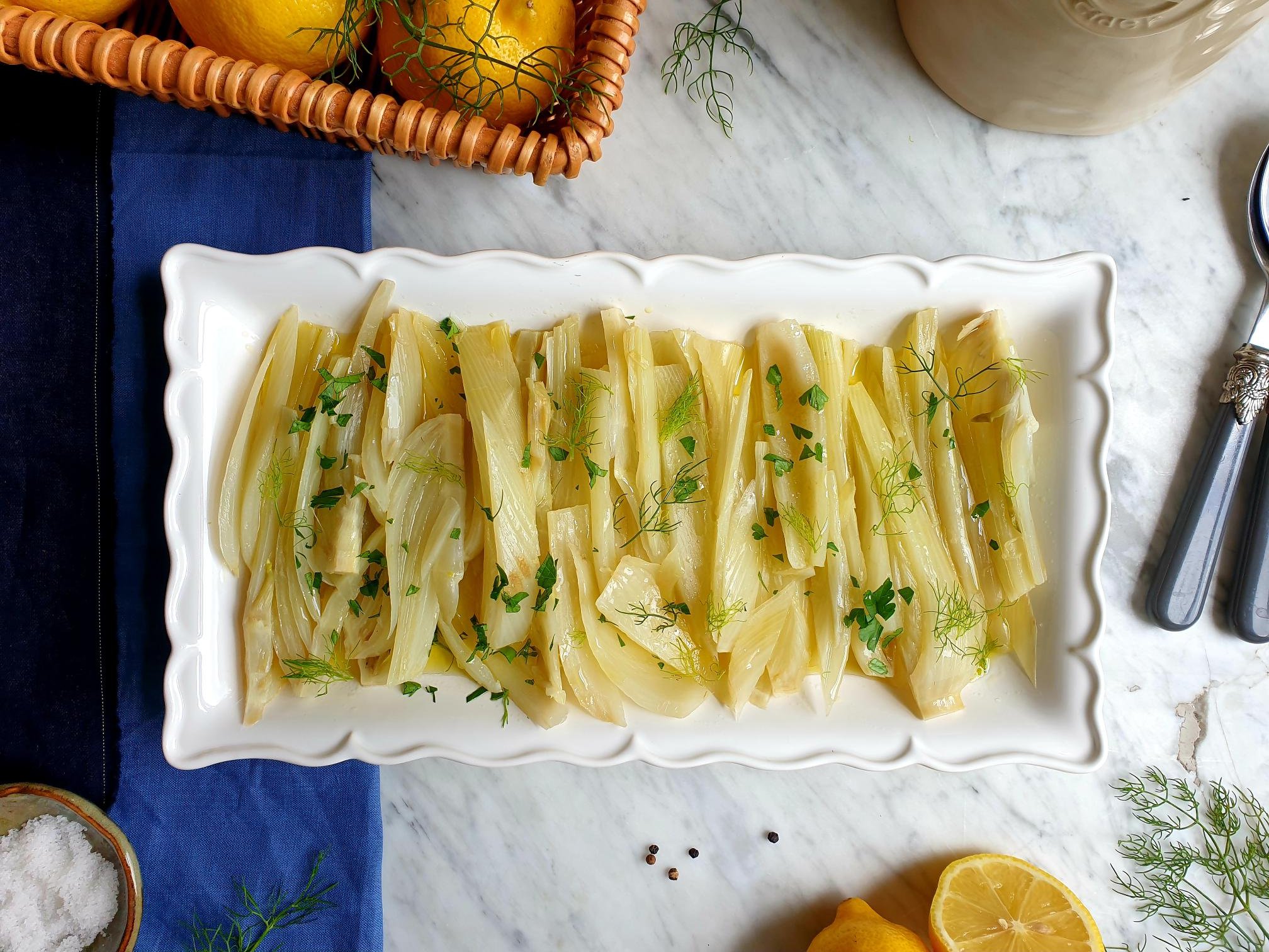 Cooked fennel salad with lemon and olive oil dressing Istrian recipe