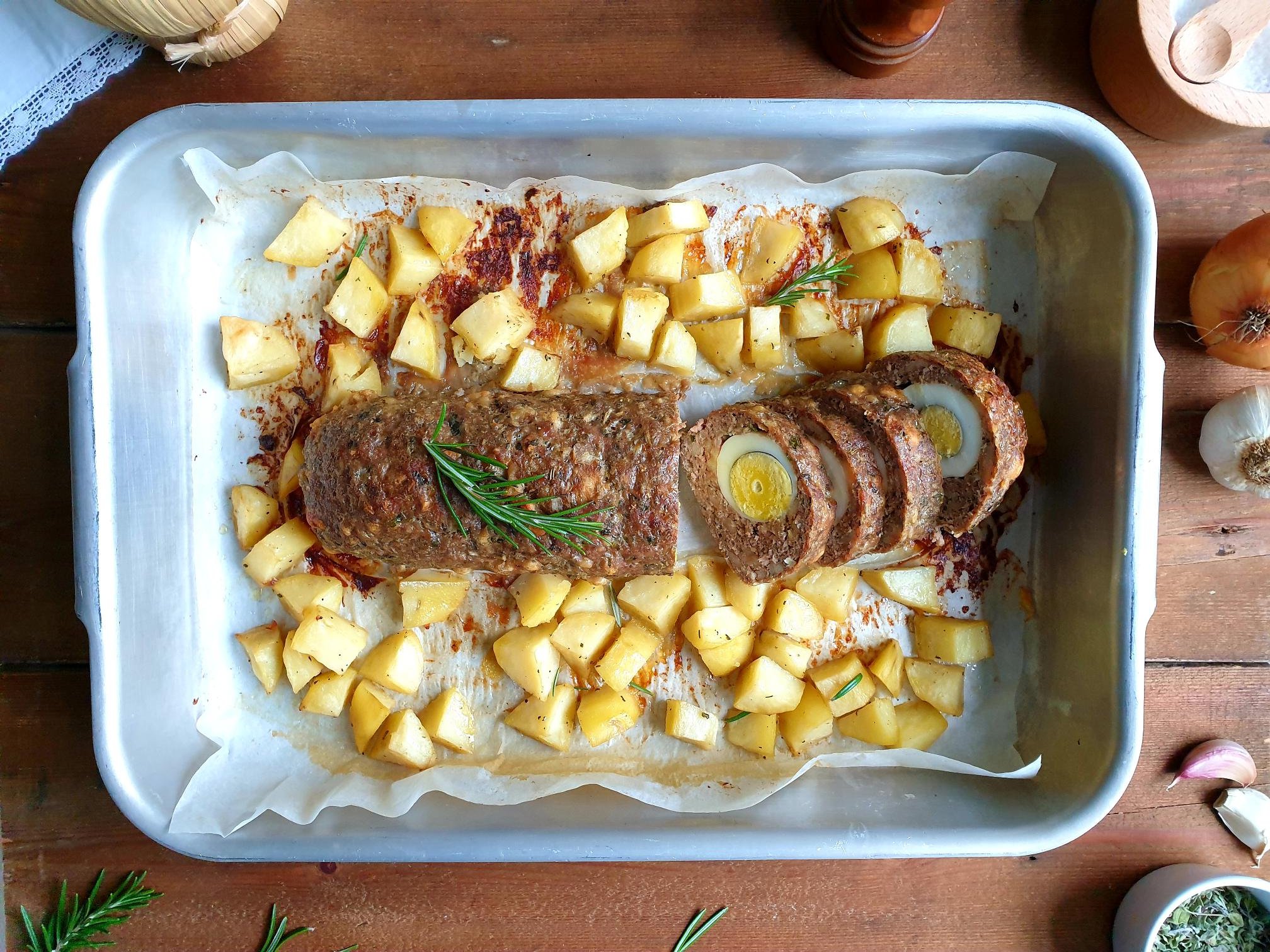 Meatloaf with Hard Boiled Eggs and Oven Baked Potatoes Istrian Recipe&nbsp;